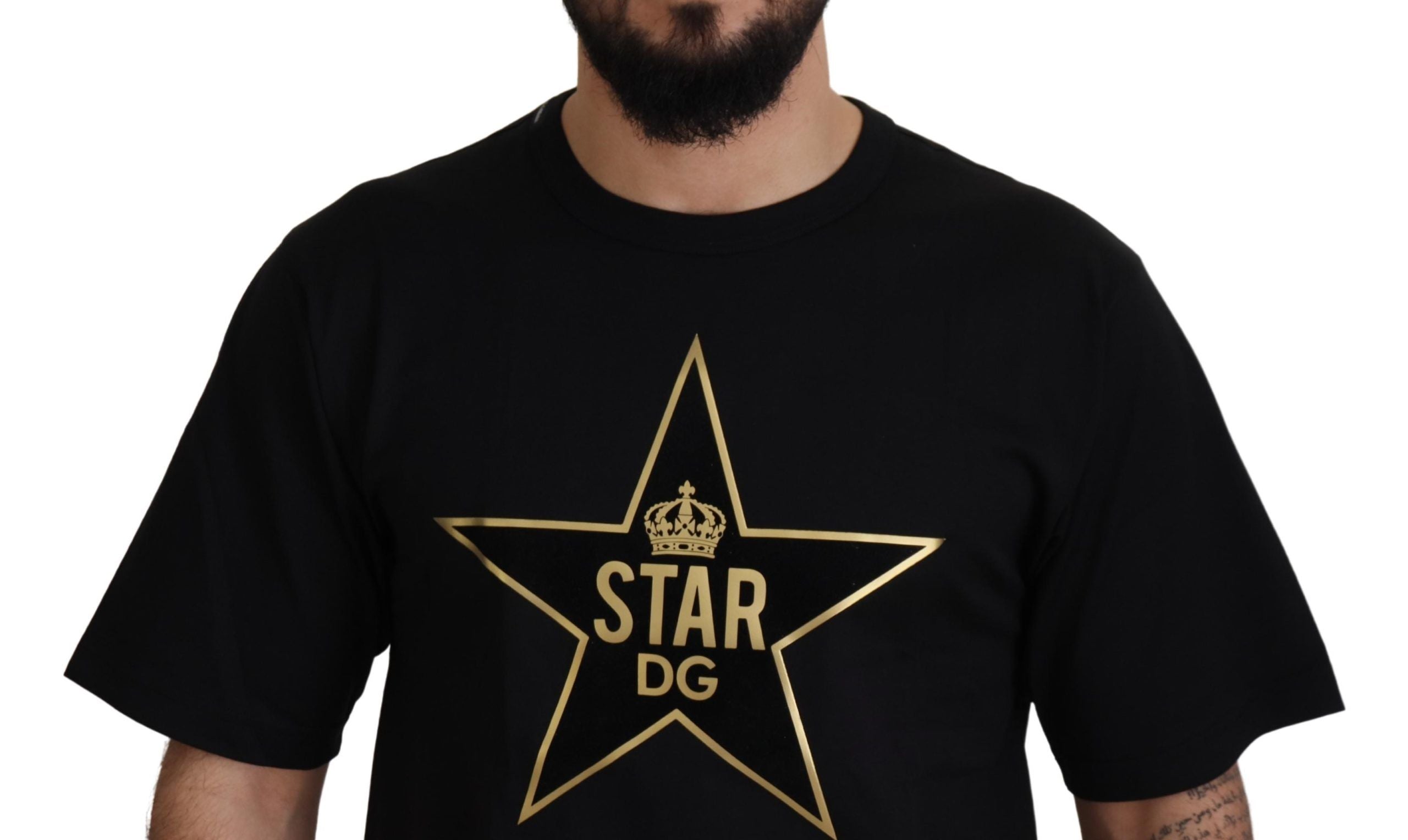 Dolce & Gabbana Black Gold STAR Crown DG Cotton Crewneck Men's T-shirt