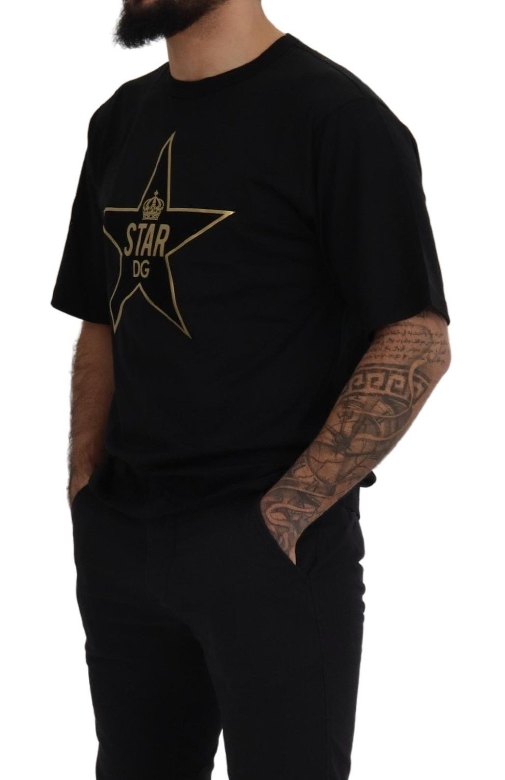 Dolce & Gabbana Black Gold STAR Crown DG Cotton Crewneck Men's T-shirt