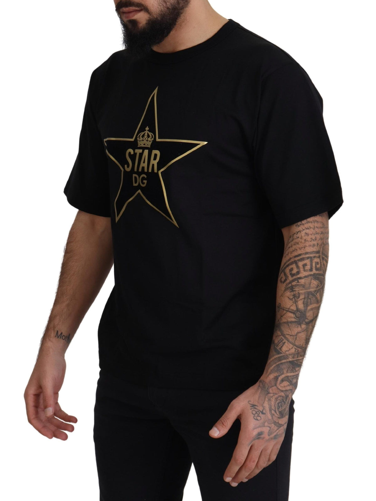 Dolce & Gabbana Black Gold STAR Crown DG Cotton Crewneck Men's T-shirt
