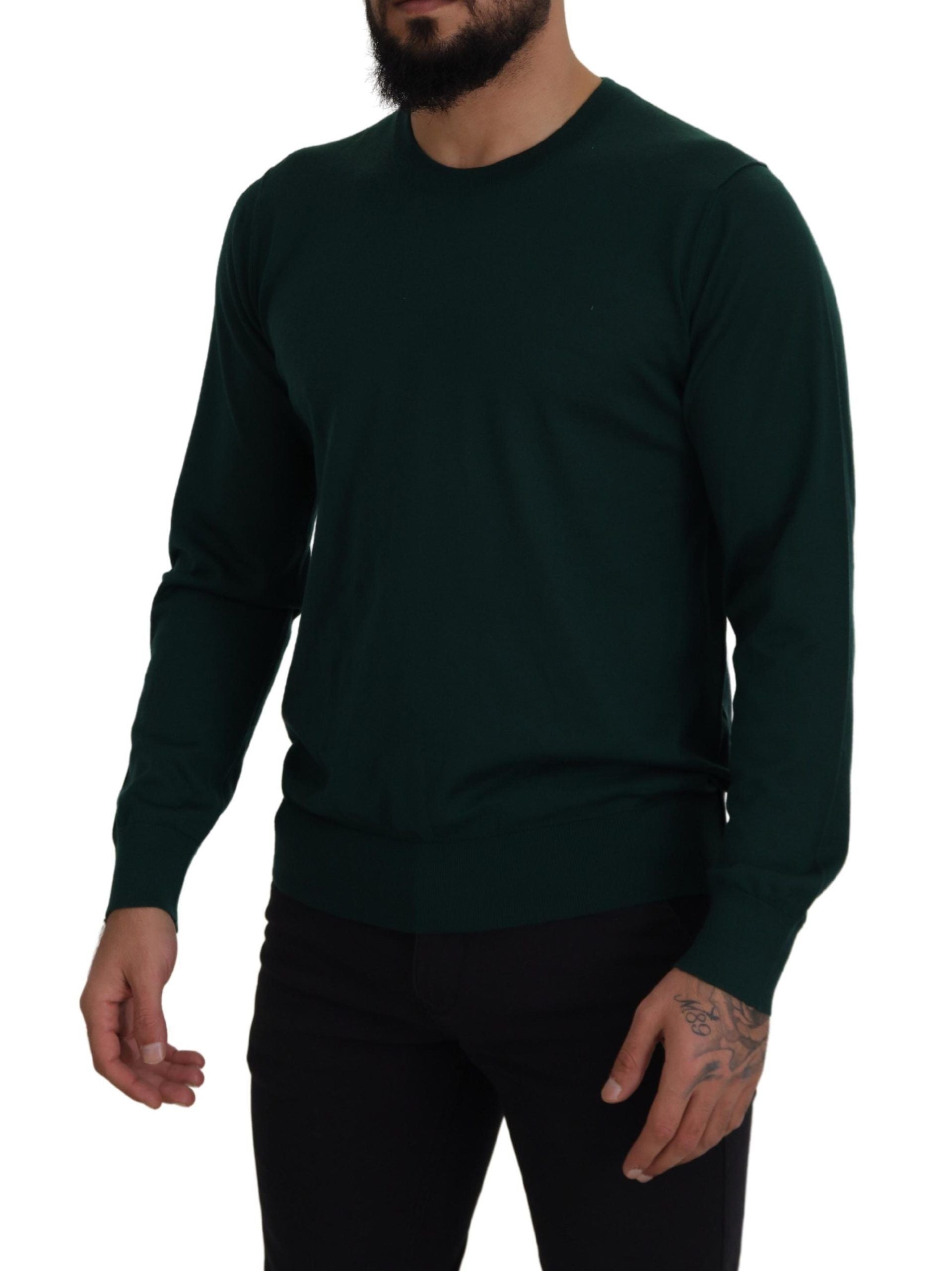Dolce & Gabbana Green Cashmere Crewneck Pullover Men's Sweater