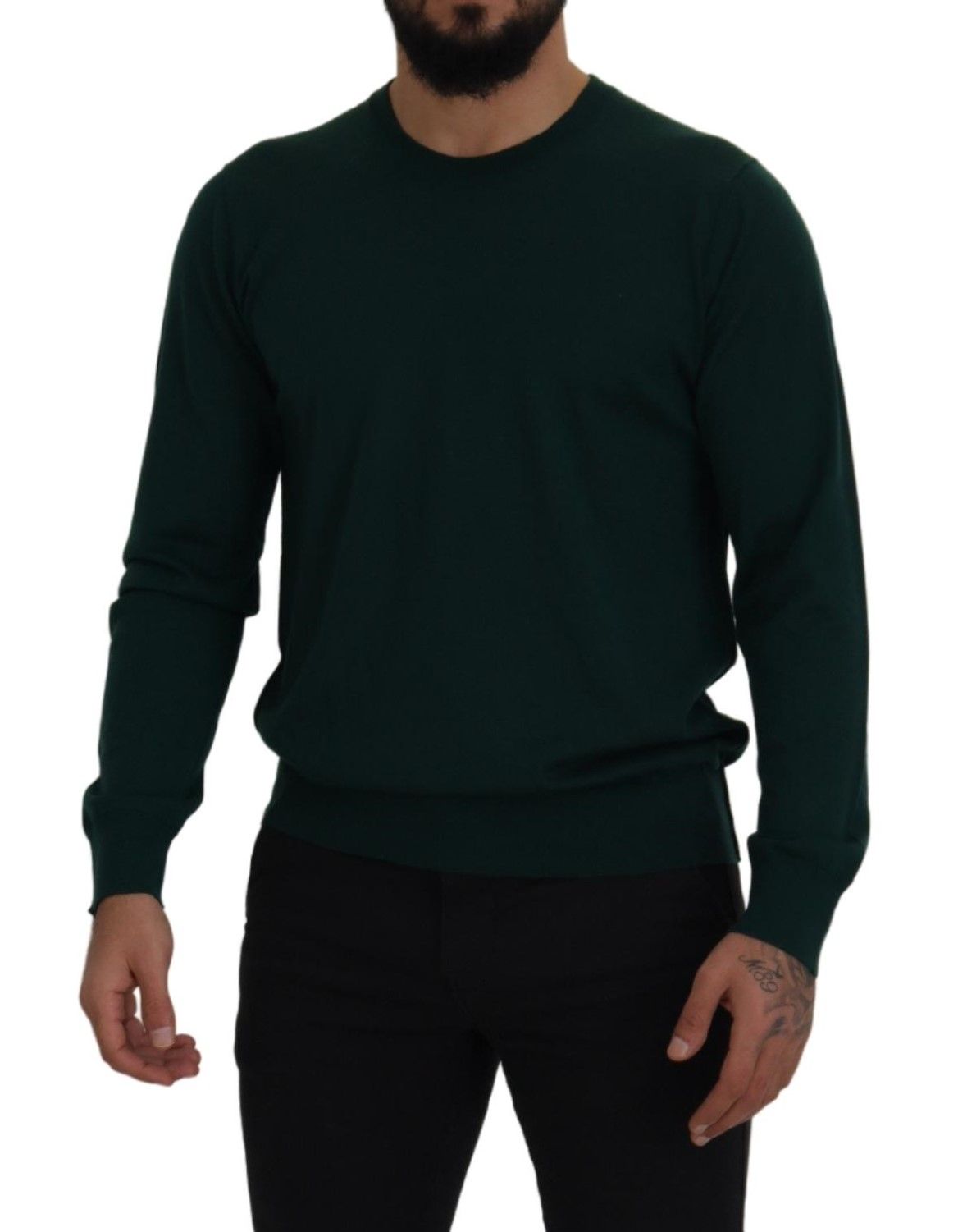 Dolce & Gabbana Green Cashmere Crewneck Pullover Men's Sweater