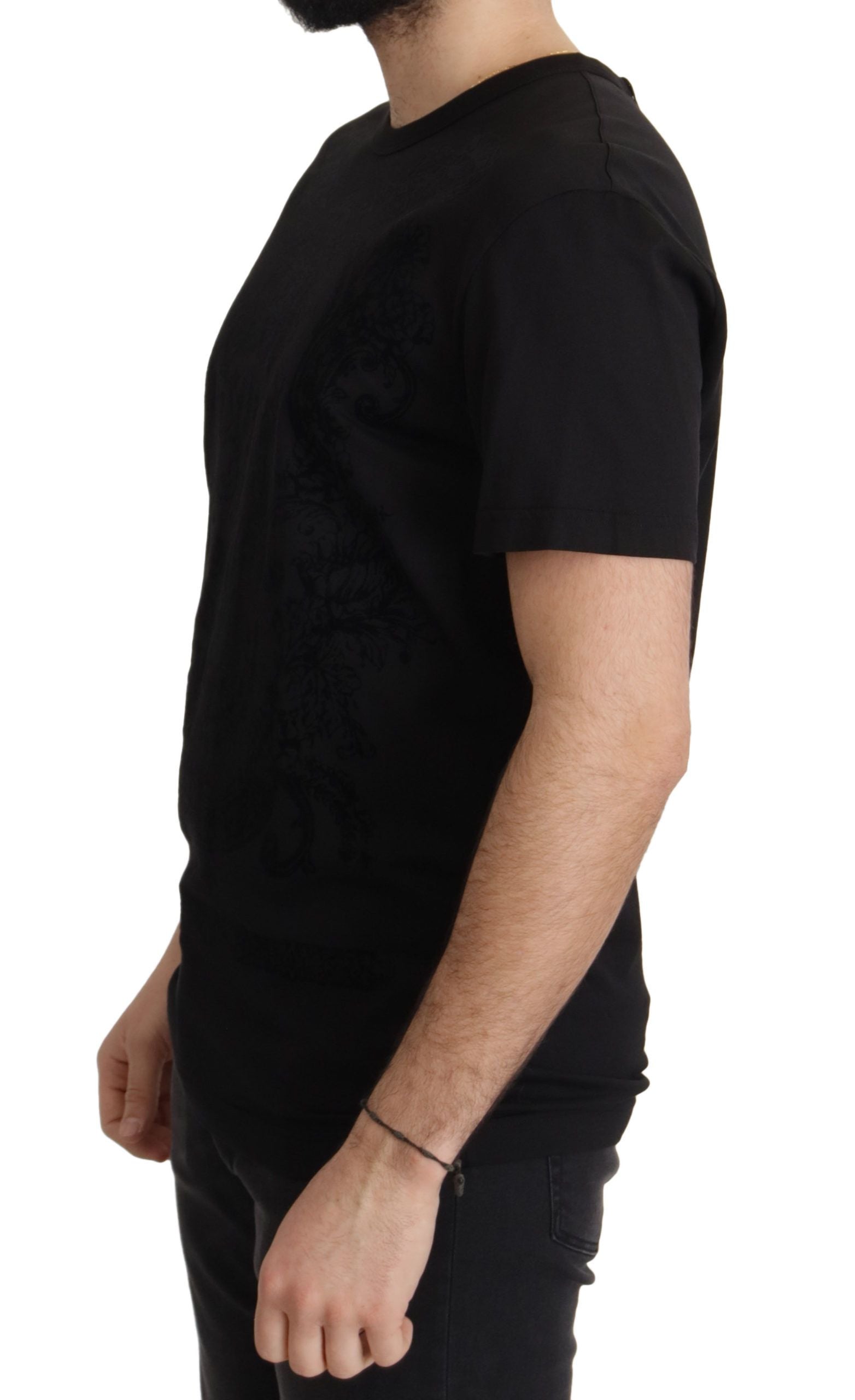Dolce & Gabbana Elegant Black Baroque Crewneck Men's Tee