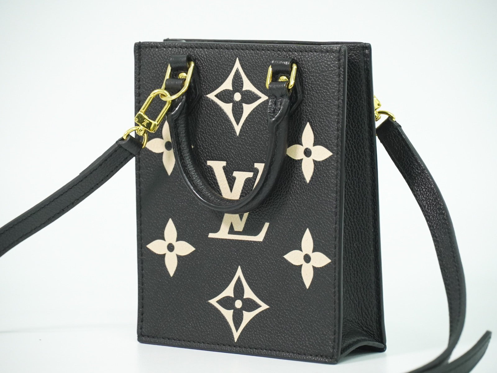 Louis Vuitton Petit Sac Plat Bicolor Monogram Empreinte Giant Black Leather Handbag (Pre-Owned)