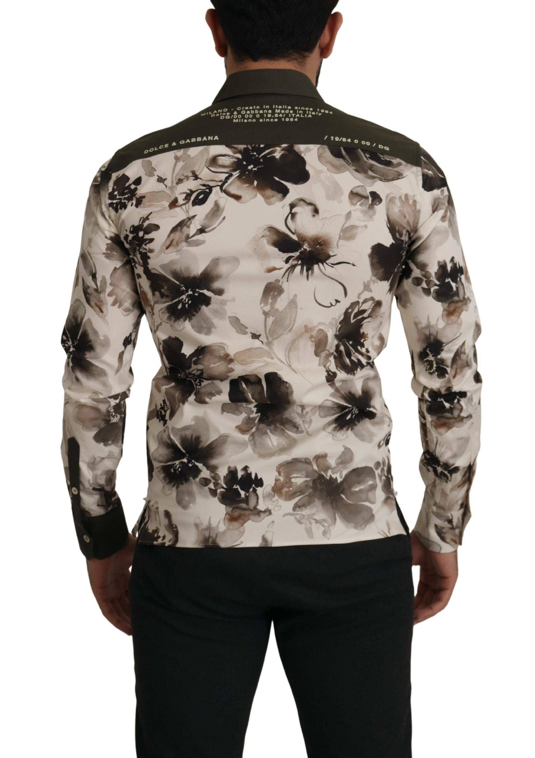 Dolce & Gabbana Green Beige Floral Cotton Stretch Exclusive Men's Shirt