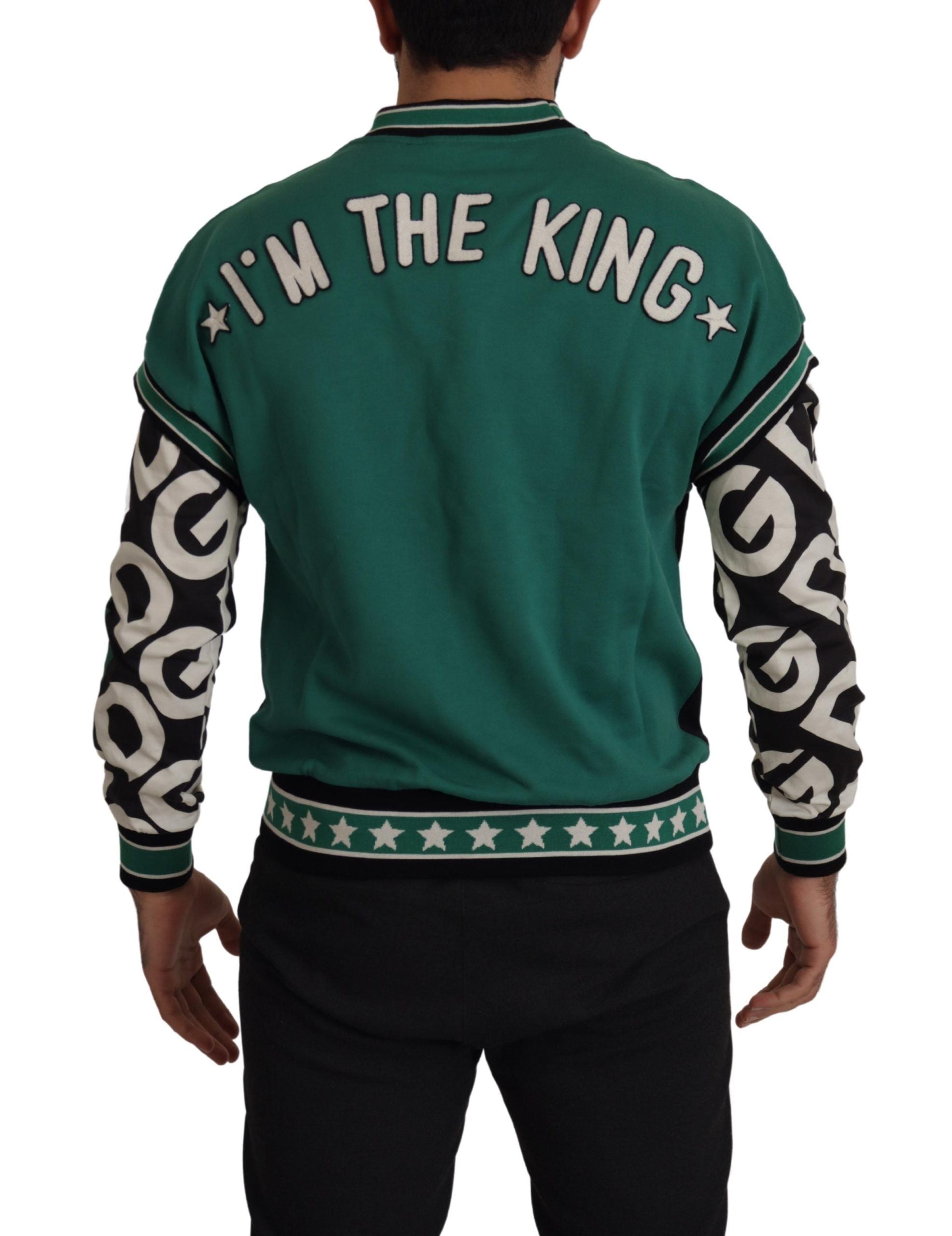 Dolce & Gabbana Black Green Cotton KING Star Crewneck Pullover Men's Sweater