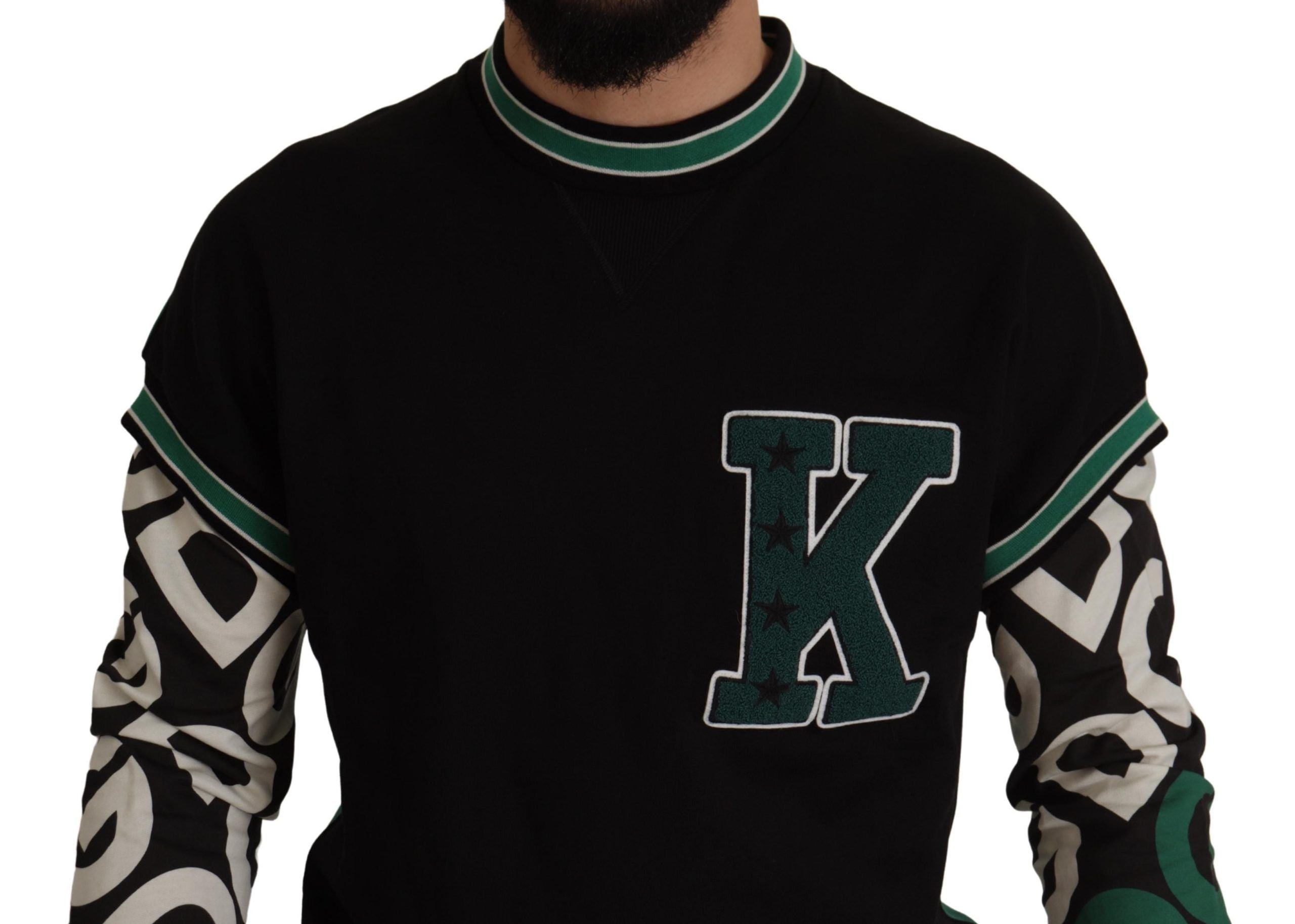 Dolce & Gabbana Black Green Cotton KING Star Crewneck Pullover Men's Sweater