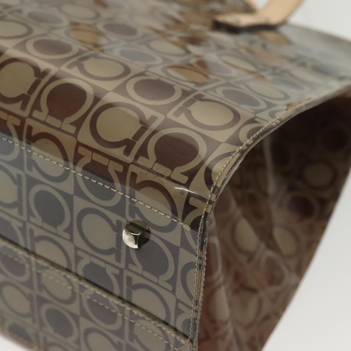 Salvatore Ferragamo Gancini Tote Vinyl Brown Plastic Tote Bag Bag (Pre-Owned)