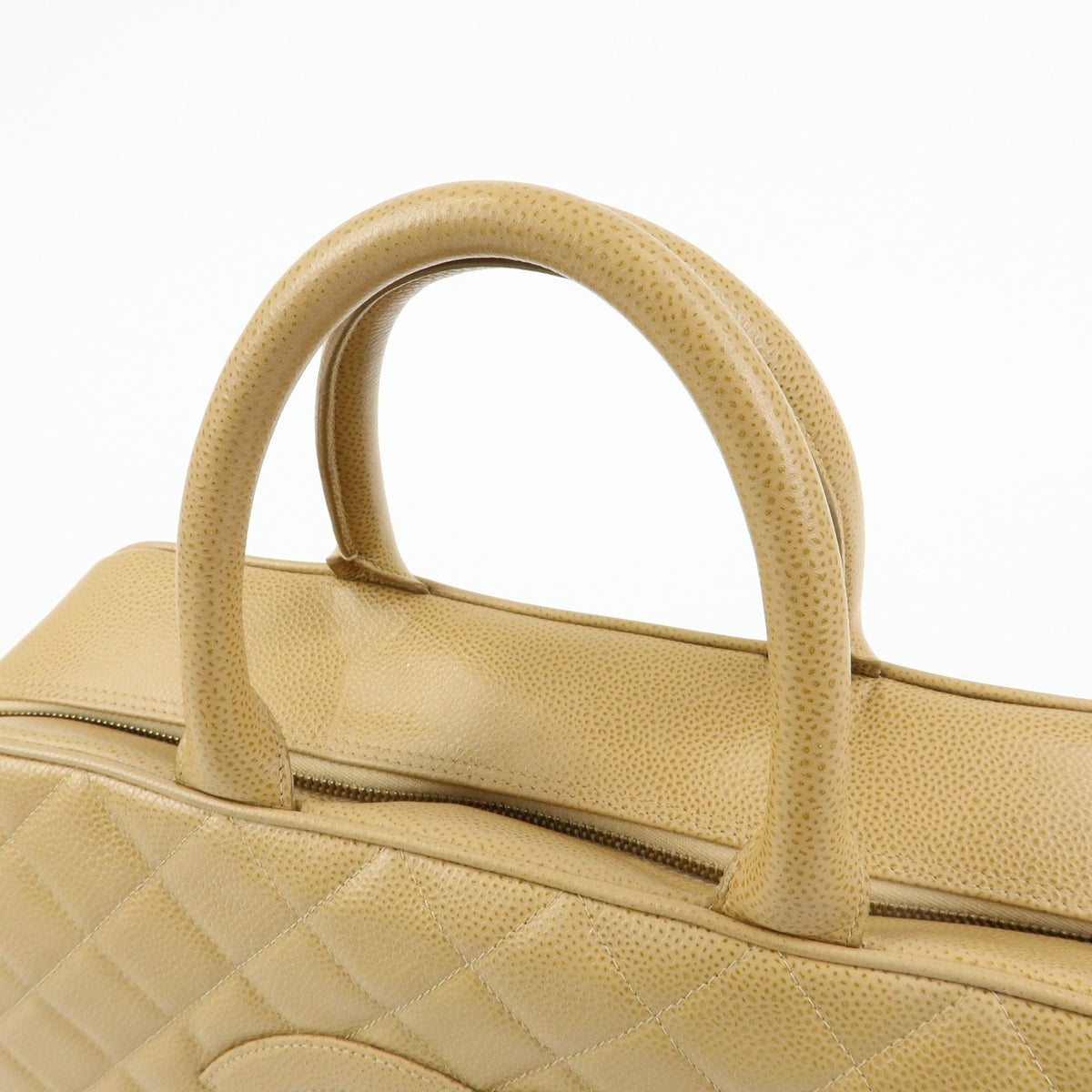 Chanel Timeless Cc Bowler Quilted Caviar Beige Leather Handbag (Pre-Owned)