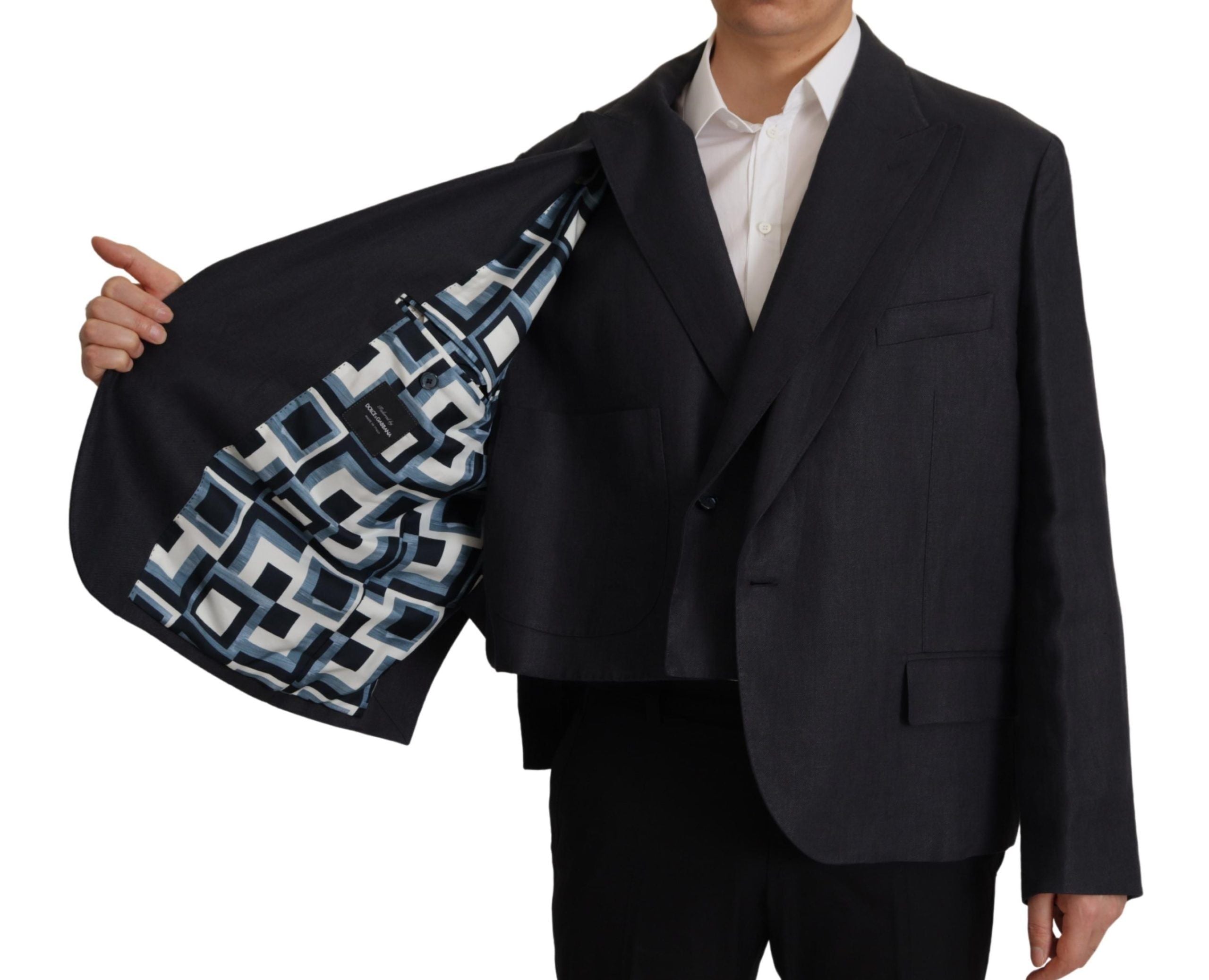 Dolce & Gabbana Blue Linen Formal Mens Blazer Men's Jacket