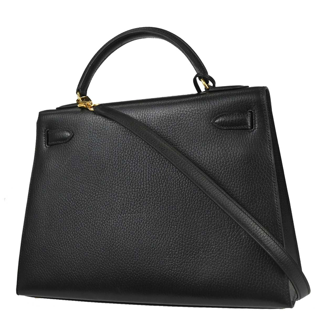 Hermes Kelly Black Ardennes With Gold Hardware Black Leather Handbag (Pre-Owned)
