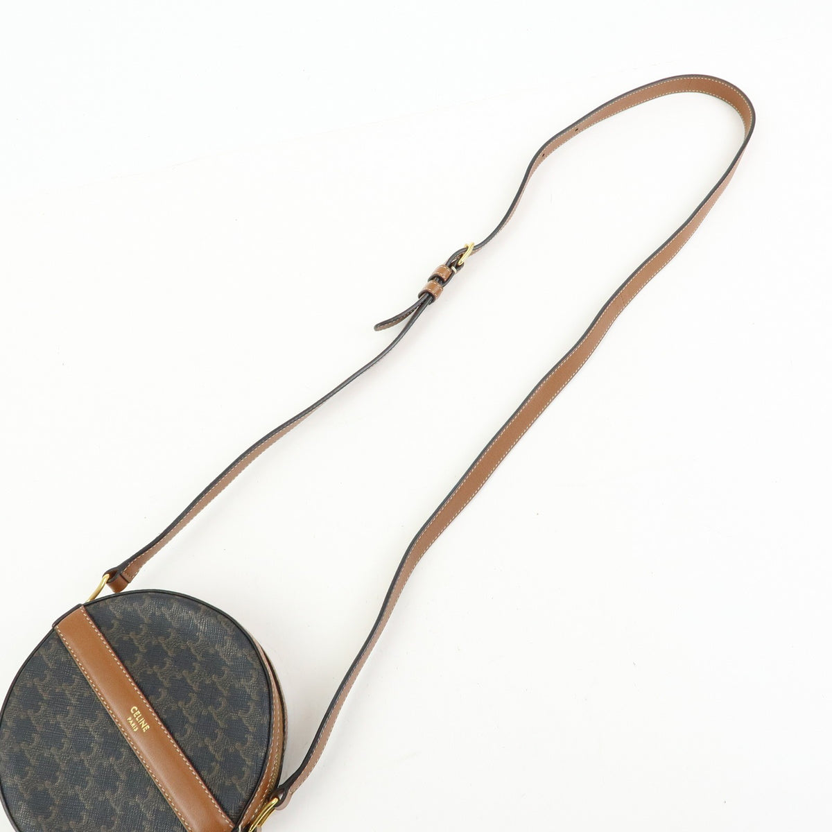 Celine Round Purse On Strap Triomphe Coated Canvas Brown Canvas Crossbody Bag Bag (Pre-Owned)