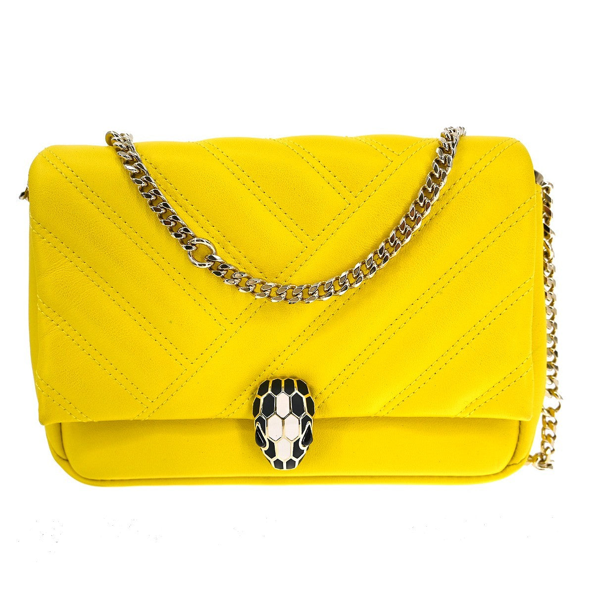 Bvlgari Serpenti Cabochon Diagonal Quilted Leather Yellow Leather Shoulder Bag Bag (Pre-Owned)