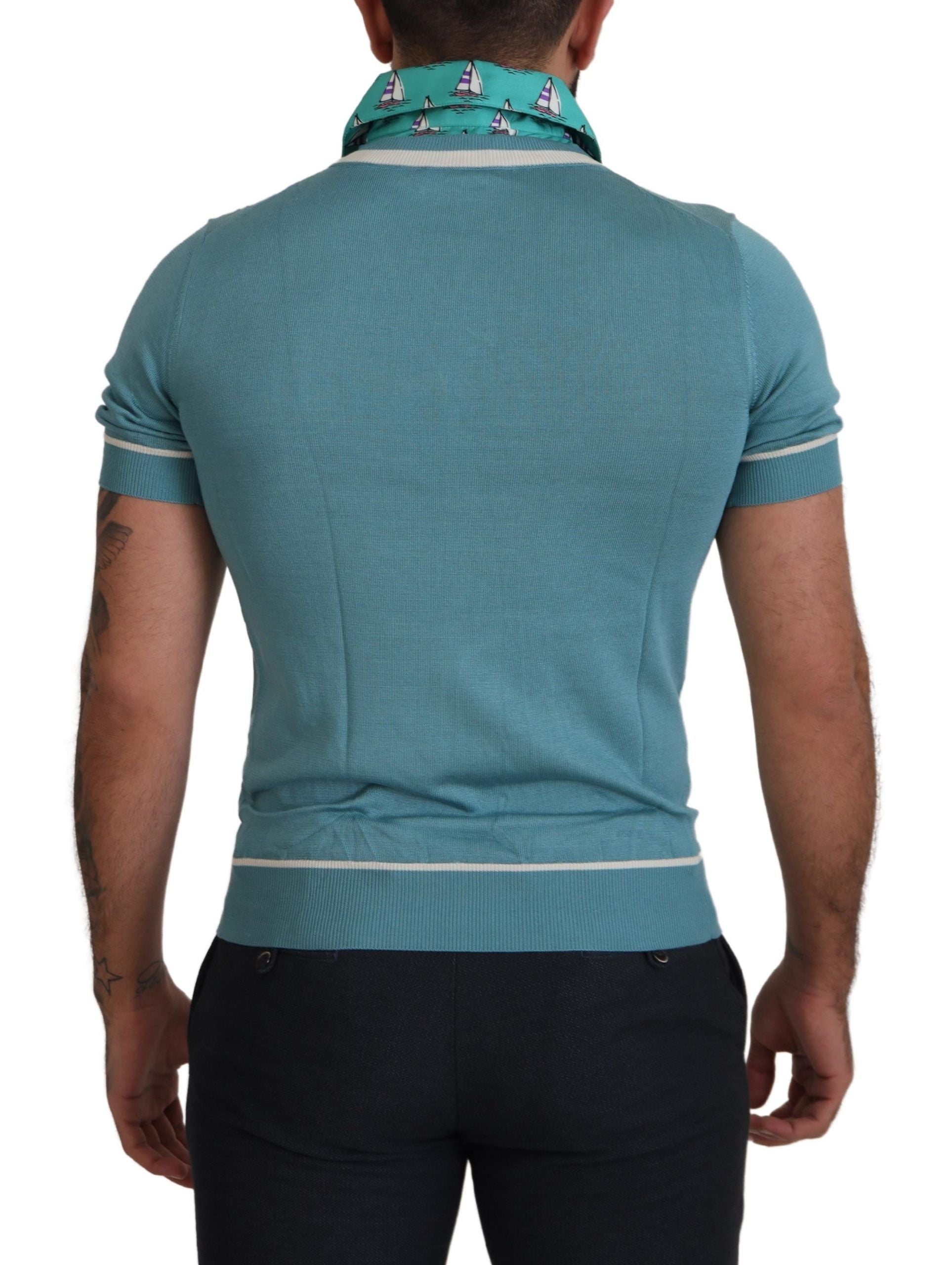 Dolce & Gabbana Blue Silk Polo Top Mens V-neck Men's T-shirt