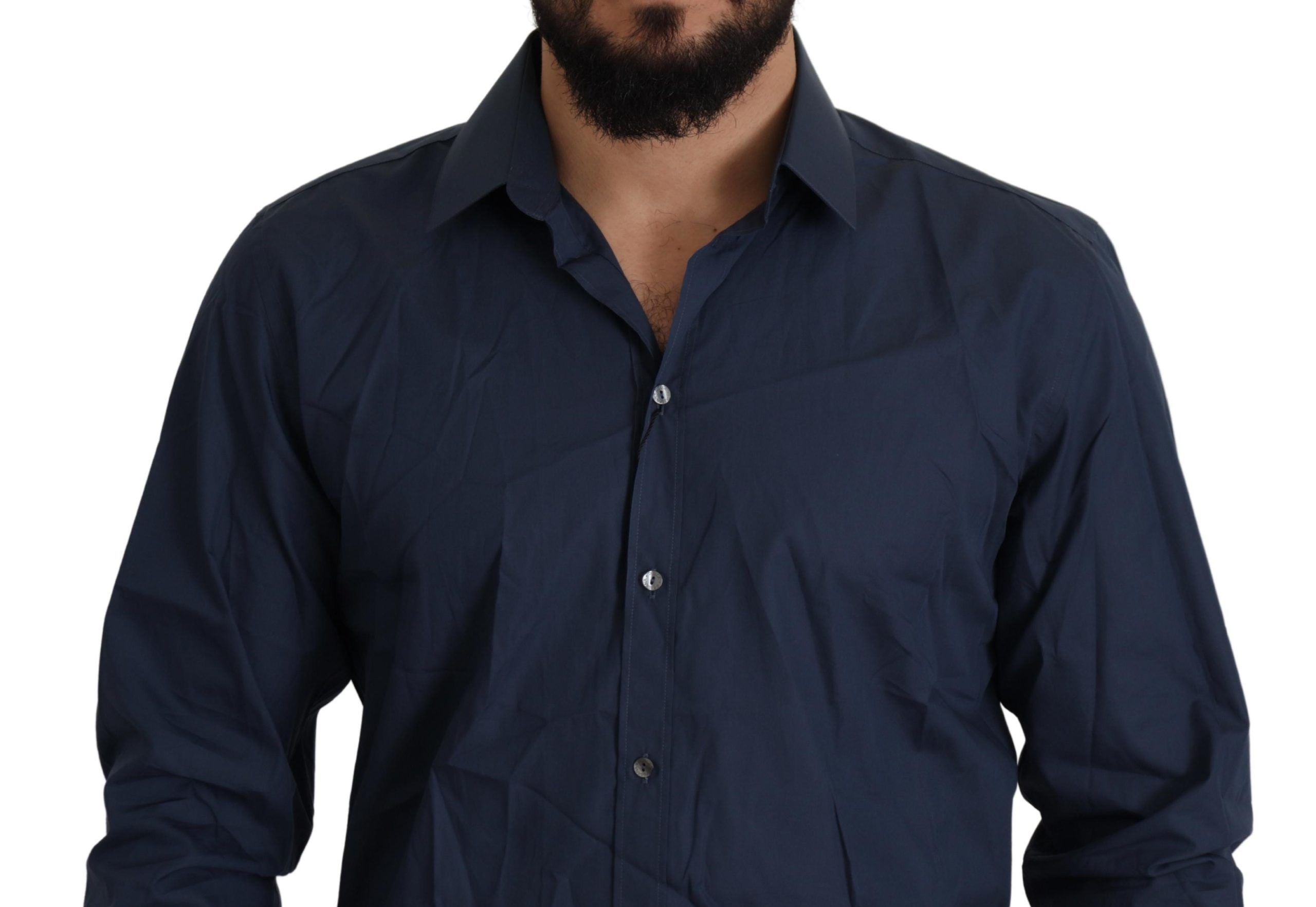 Dolce & Gabbana Blue Cotton MARTINI Slim Fit Dress Men's Shirt
