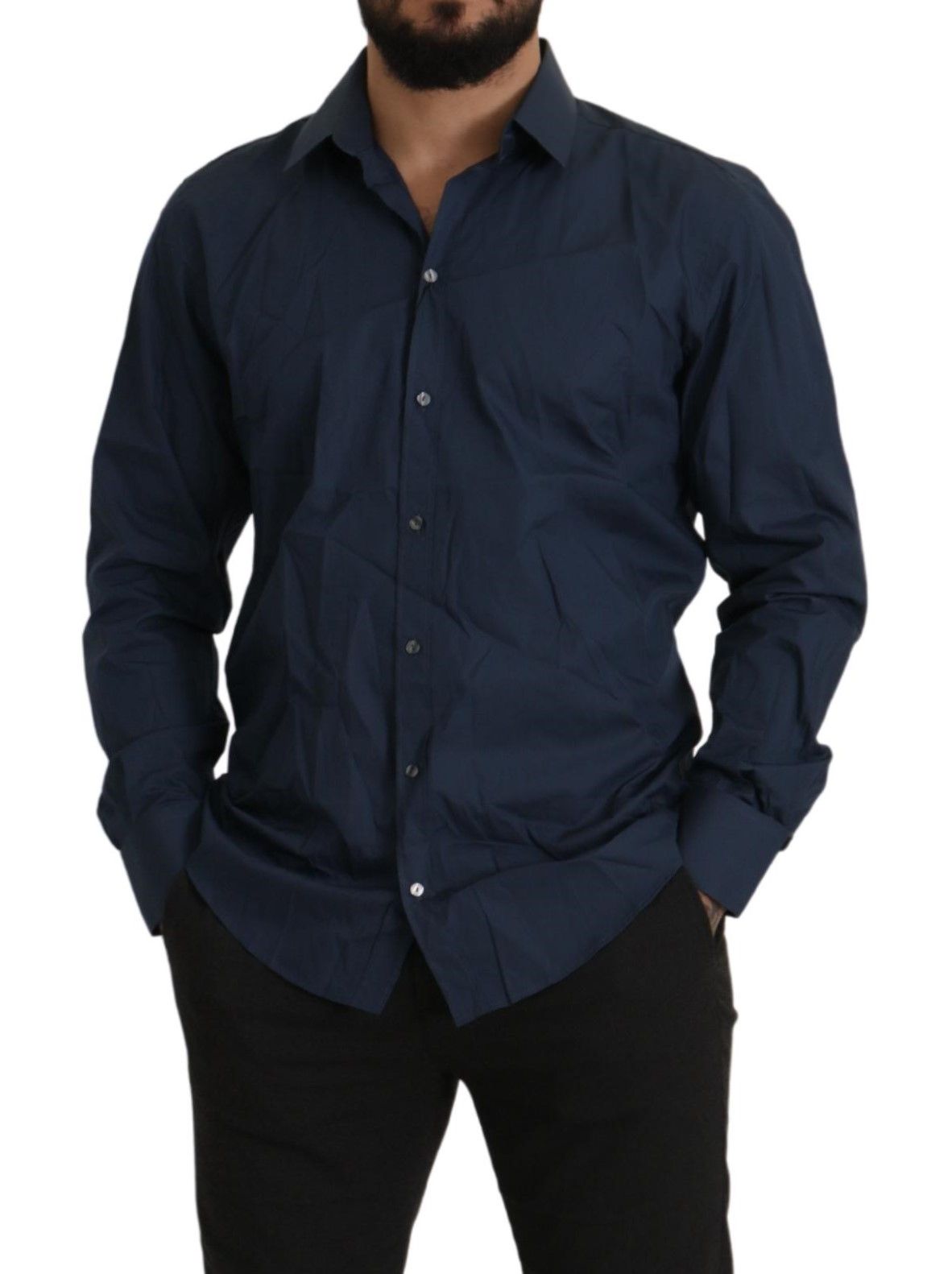 Dolce & Gabbana Blue Cotton MARTINI Slim Fit Dress Men's Shirt