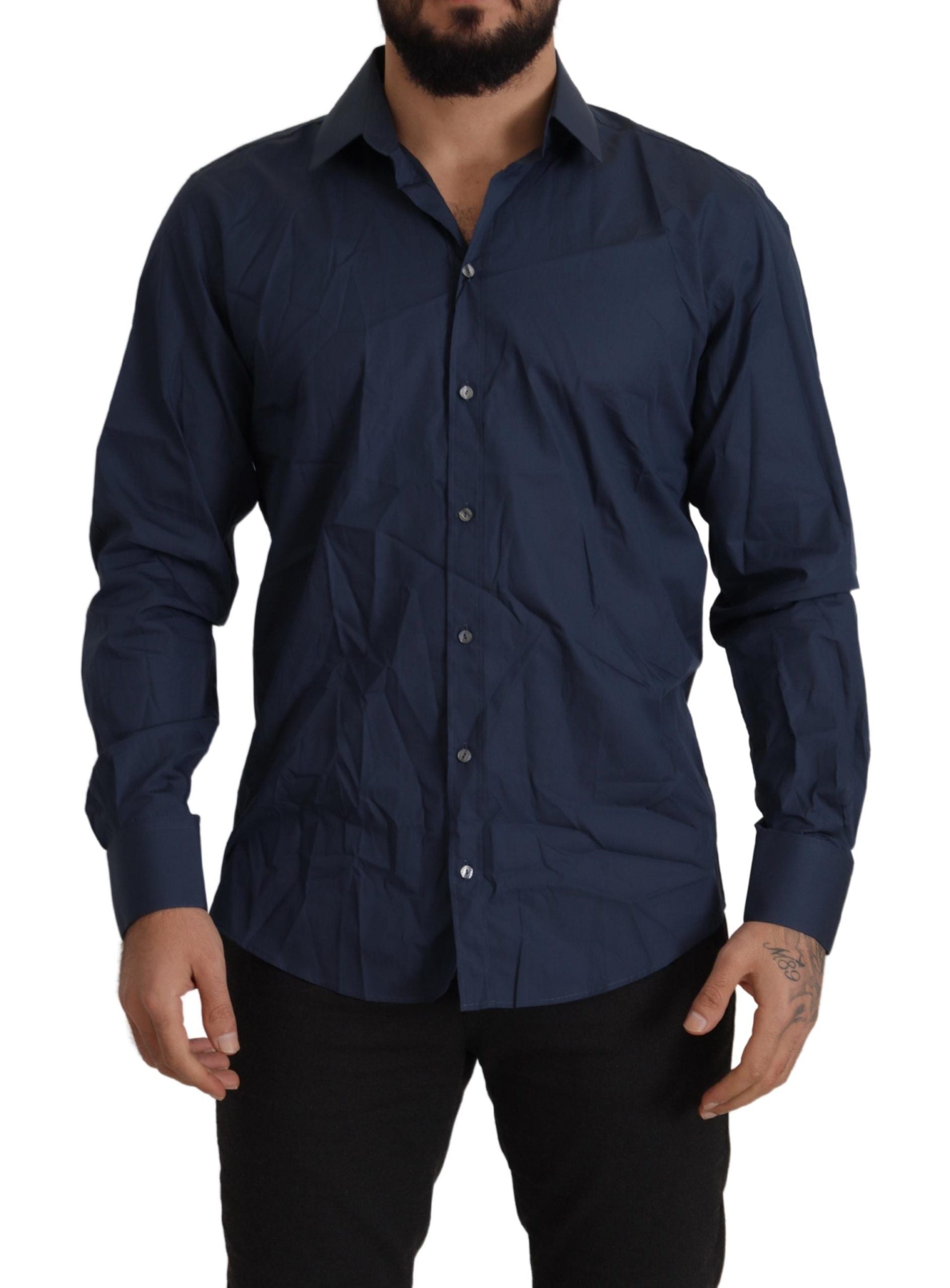 Dolce & Gabbana Blue Cotton MARTINI Slim Fit Dress Men's Shirt