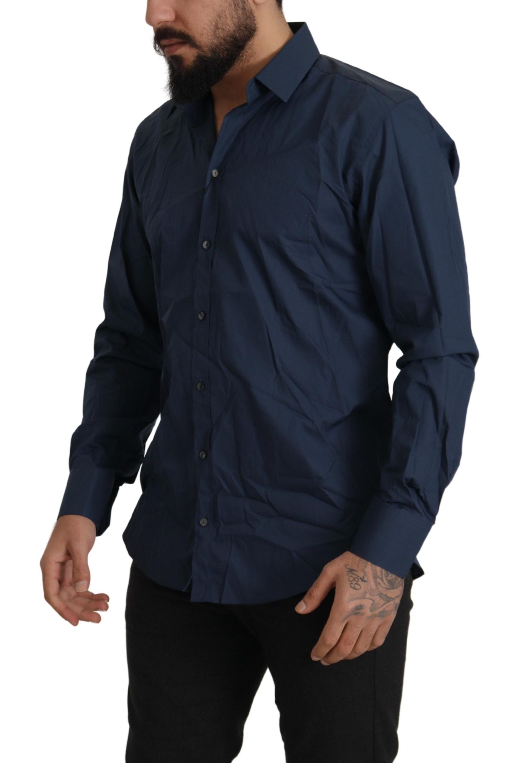 Dolce & Gabbana Blue Cotton MARTINI Slim Fit Dress Men's Shirt