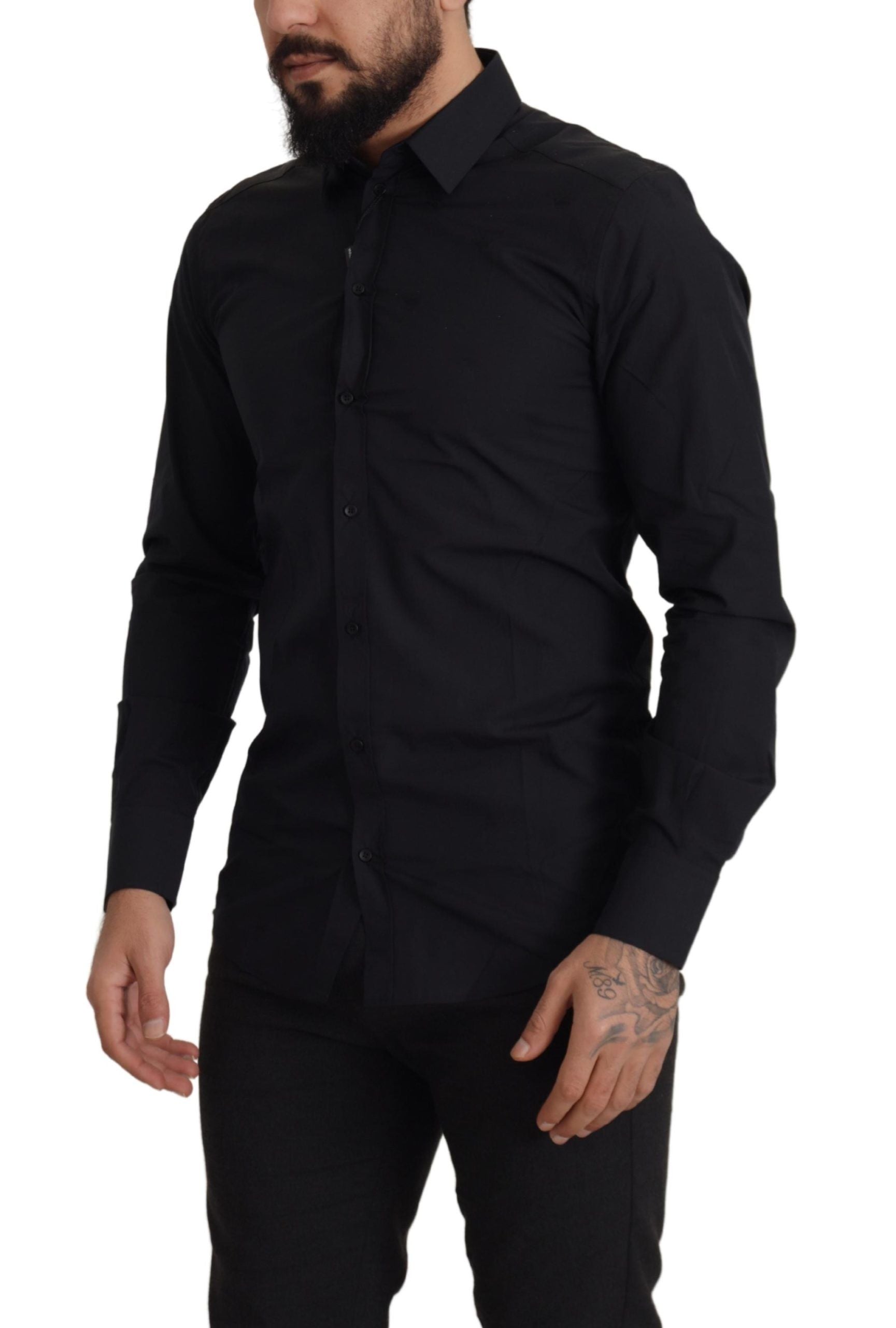 Dolce & Gabbana Black Cotton GOLD Slim Fit Dress Men's Shirt