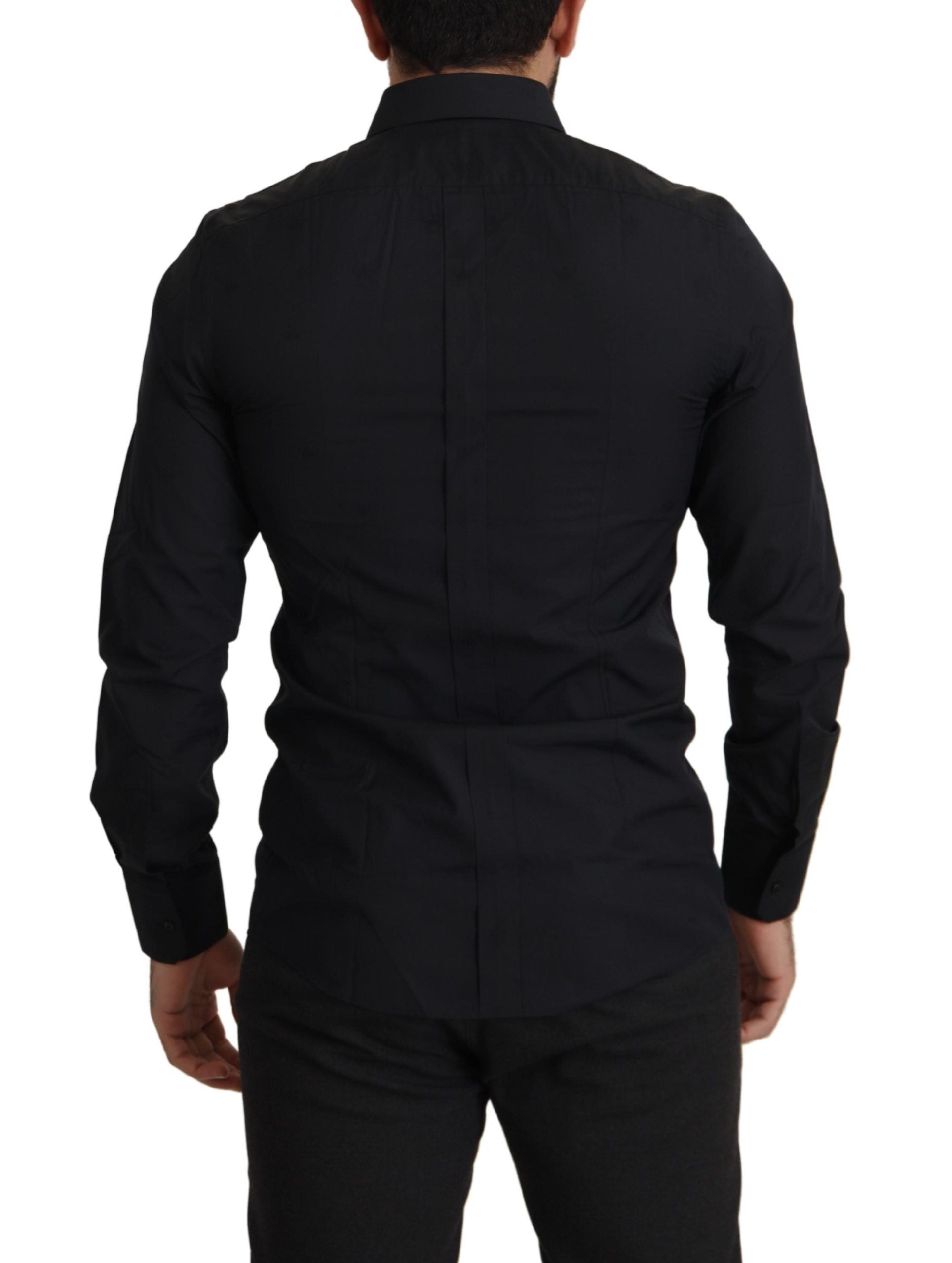 Dolce & Gabbana Black Cotton GOLD Slim Fit Dress Men's Shirt