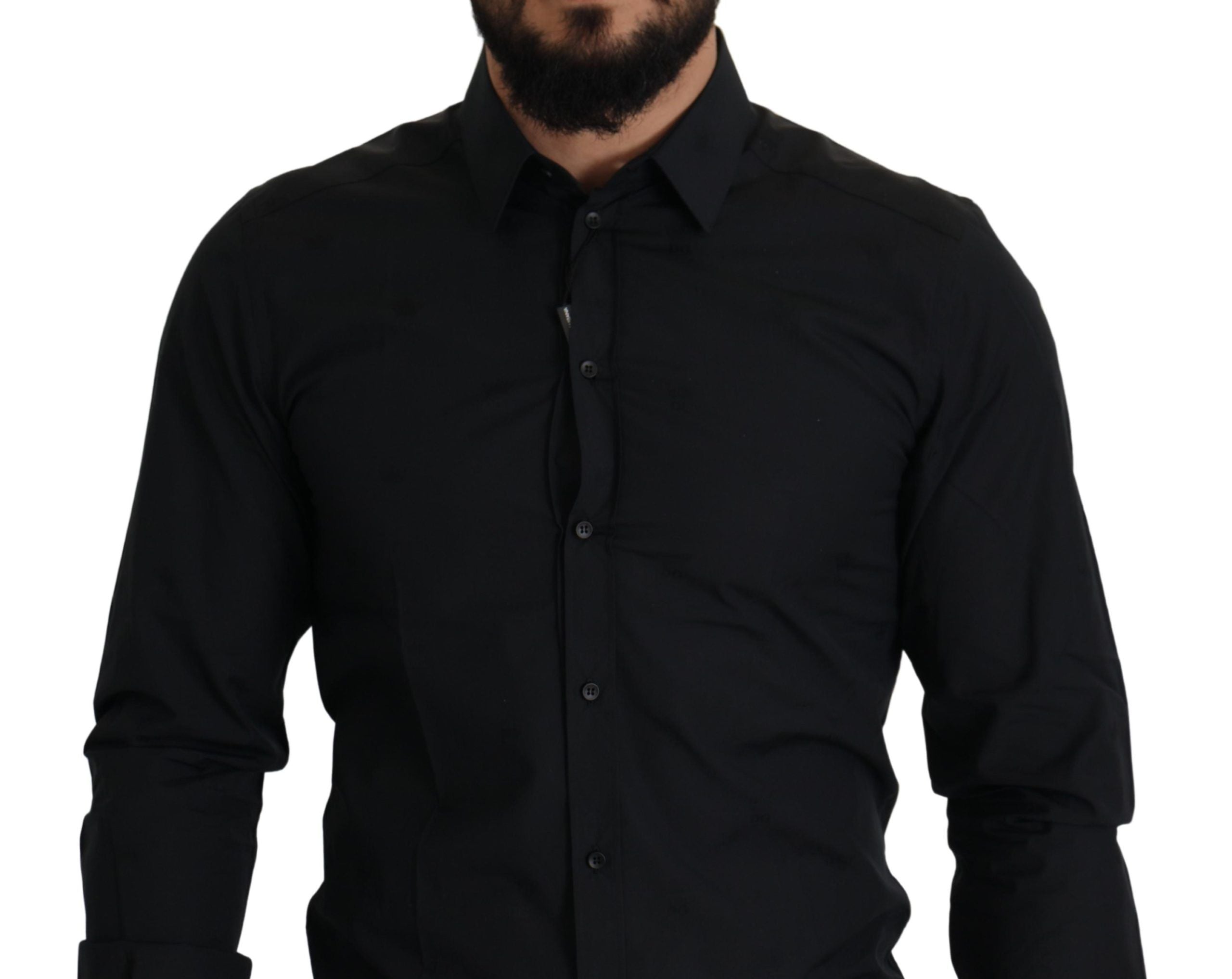 Dolce & Gabbana Black Cotton GOLD Slim Fit Dress Men's Shirt