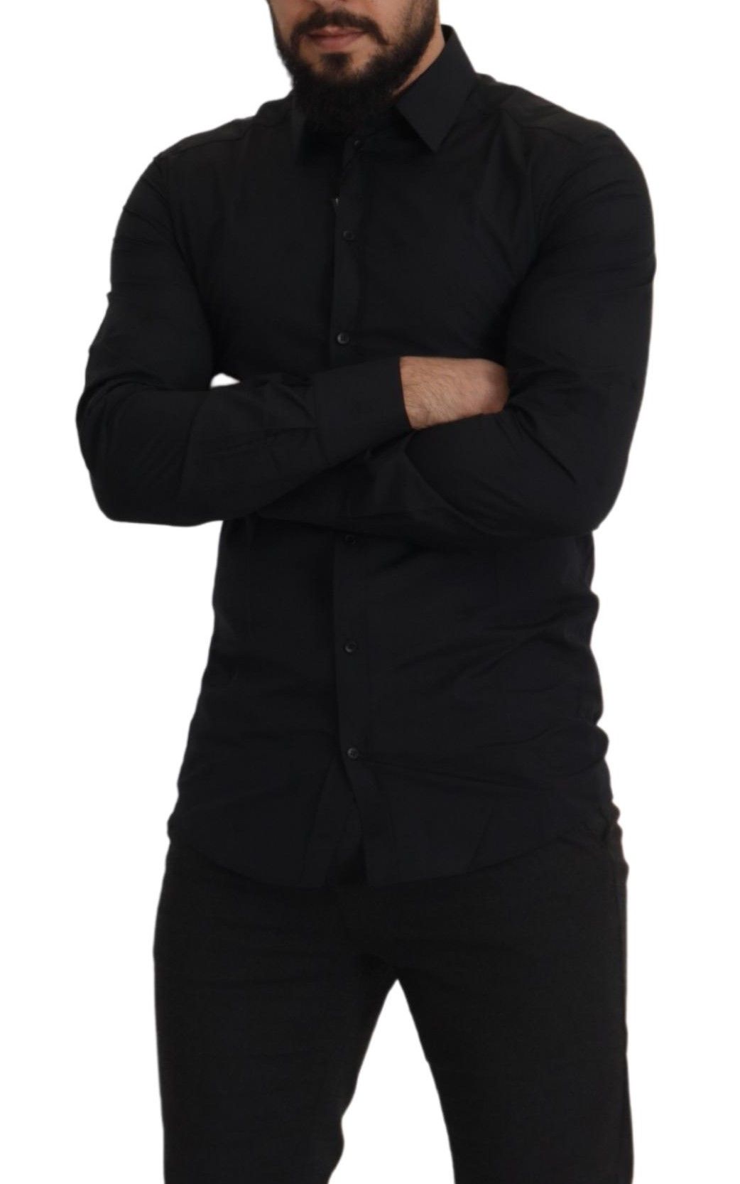 Dolce & Gabbana Black Cotton GOLD Slim Fit Dress Men's Shirt