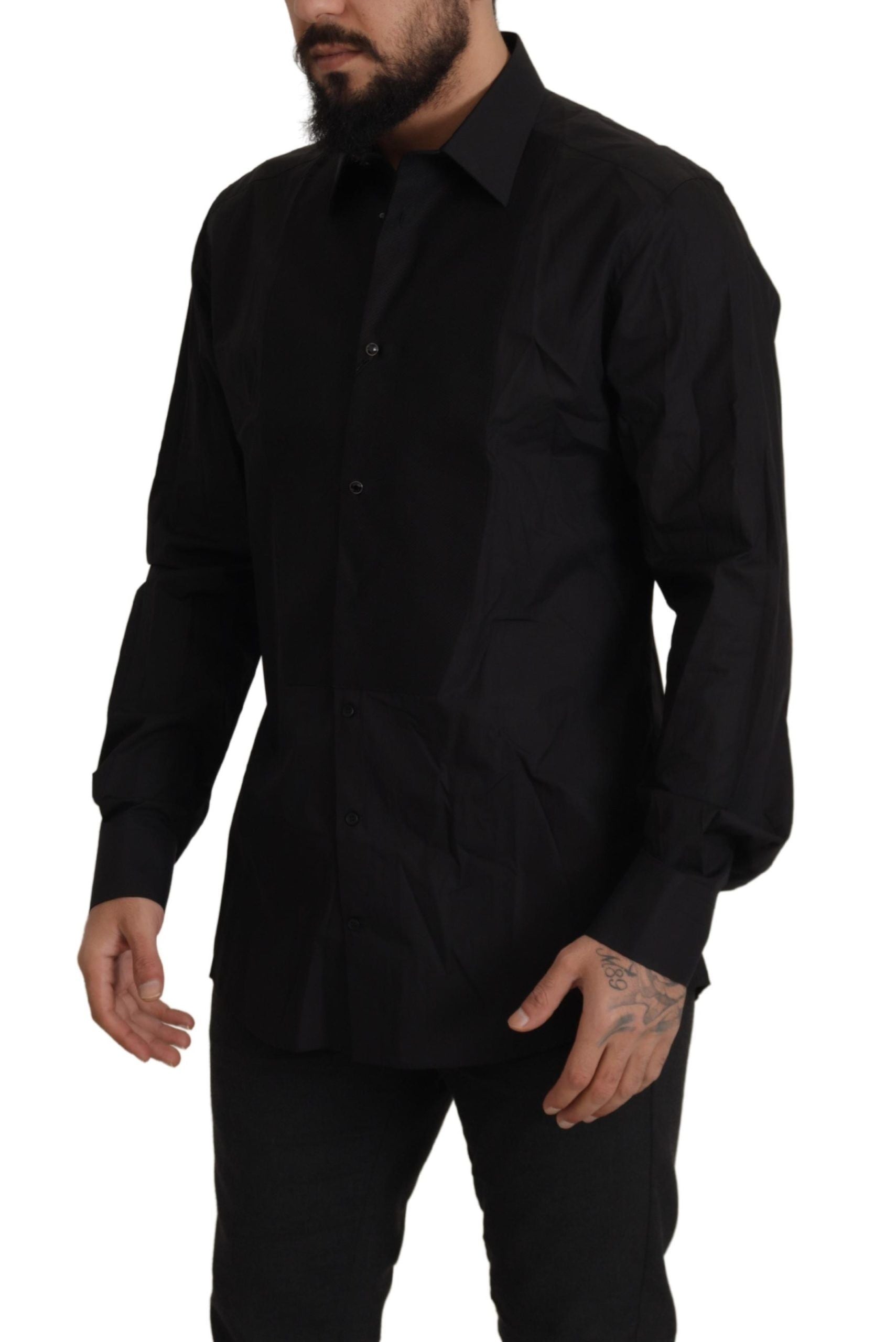 Dolce & Gabbana Sleek Black Tuxedo Dress Shirt - Slim Men's Fit