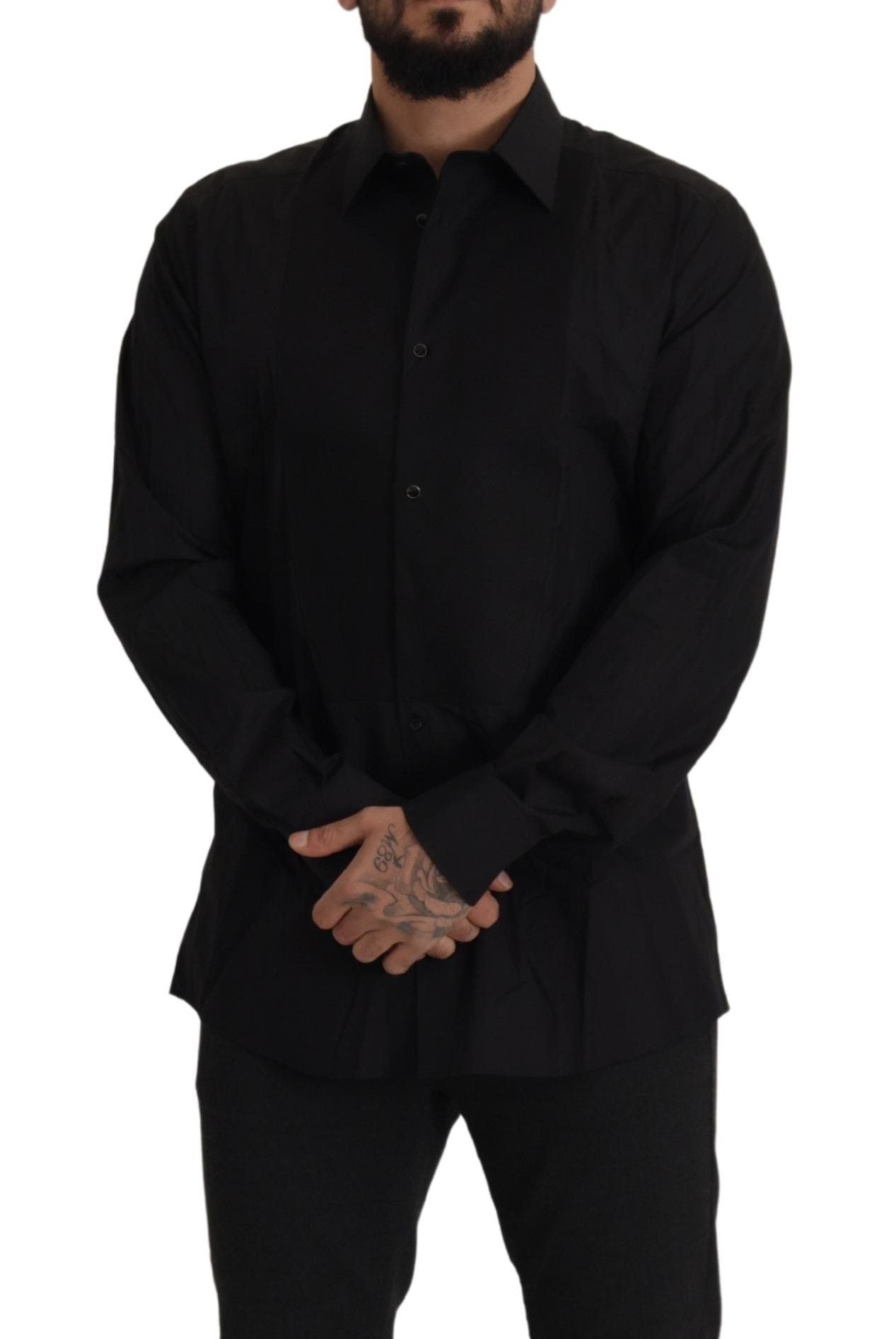 Dolce & Gabbana Sleek Black Tuxedo Dress Shirt - Slim Men's Fit