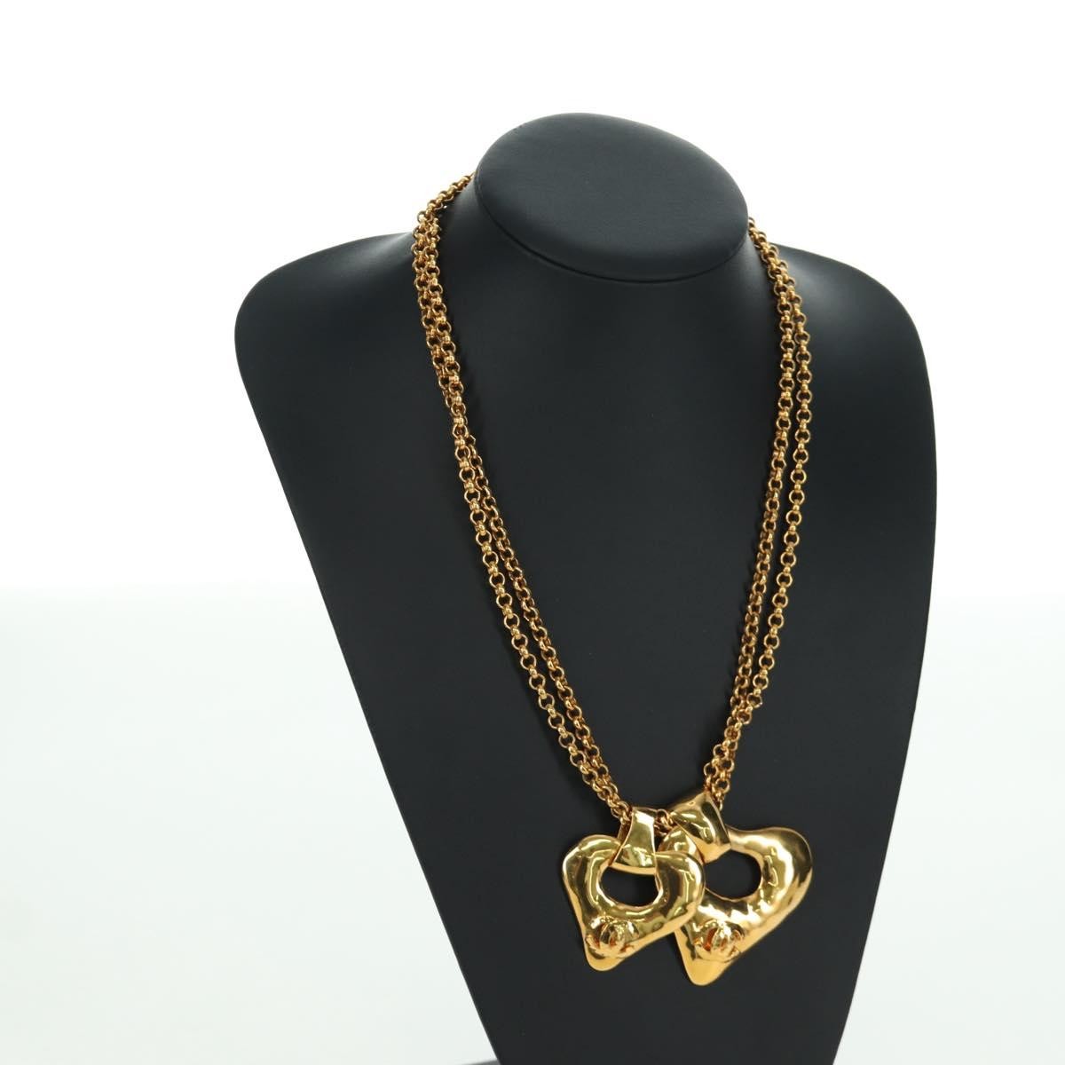 Chanel Vintage Cc Heart Pendant Long Metal Gold Metal Necklace Jewelry (Pre-Owned)