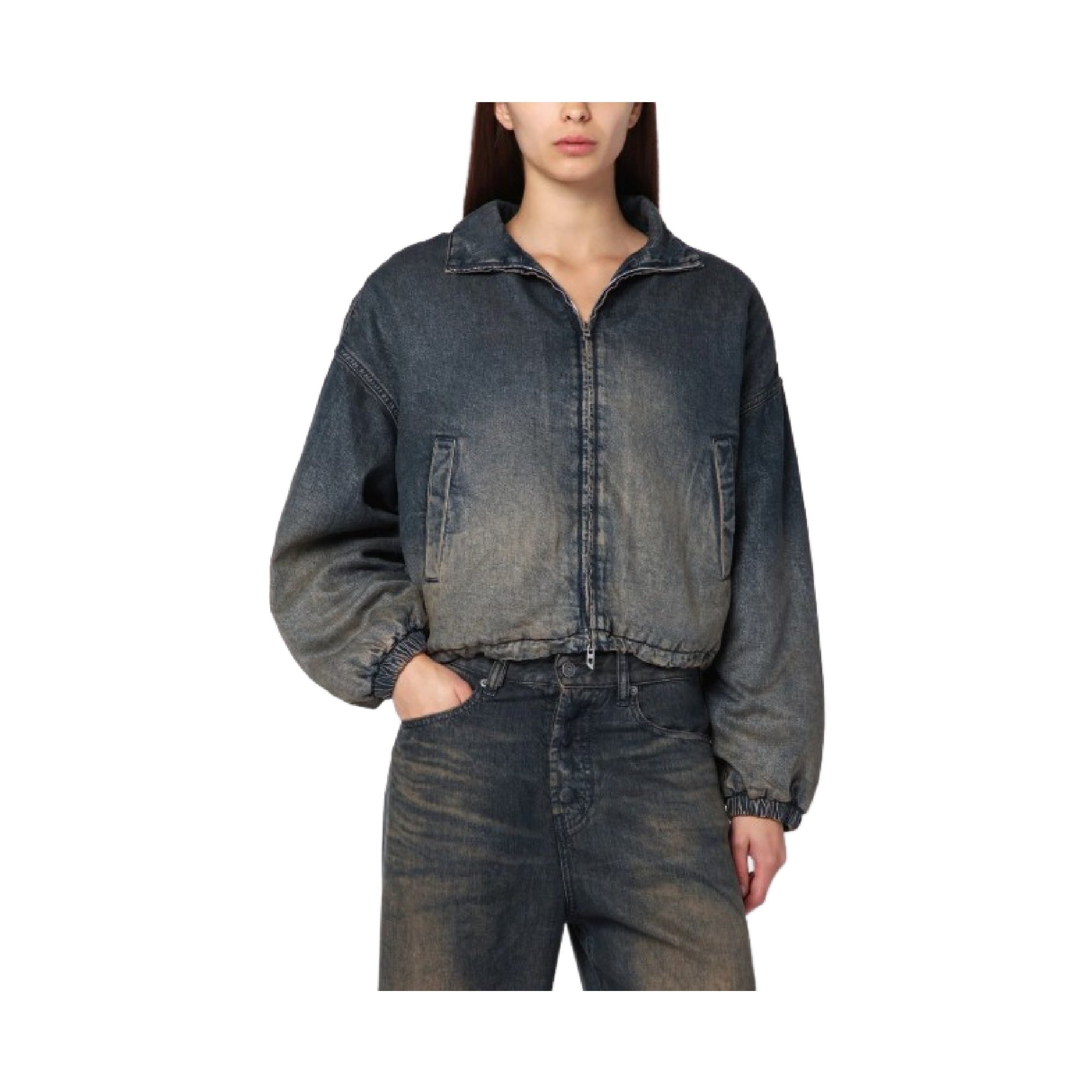 Diesel Women's De-Flower Jacket In Medium Blue With Faded Effect