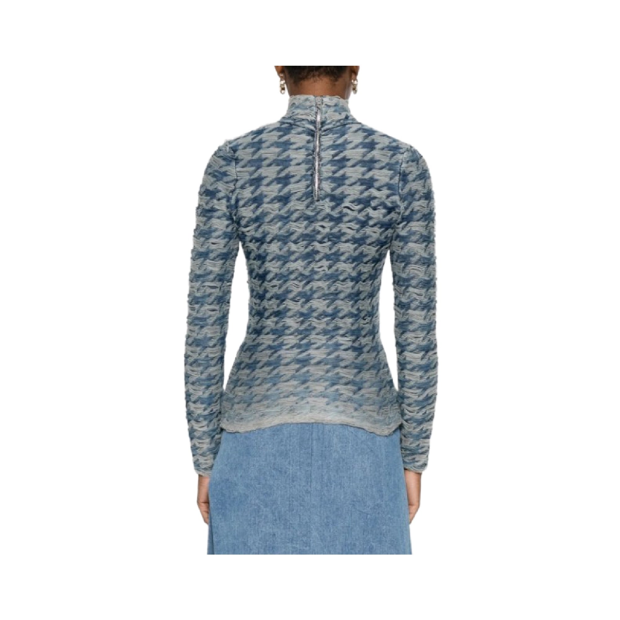 Diesel Women's Blue/Light Grey Patterned Turtleneck Sweater