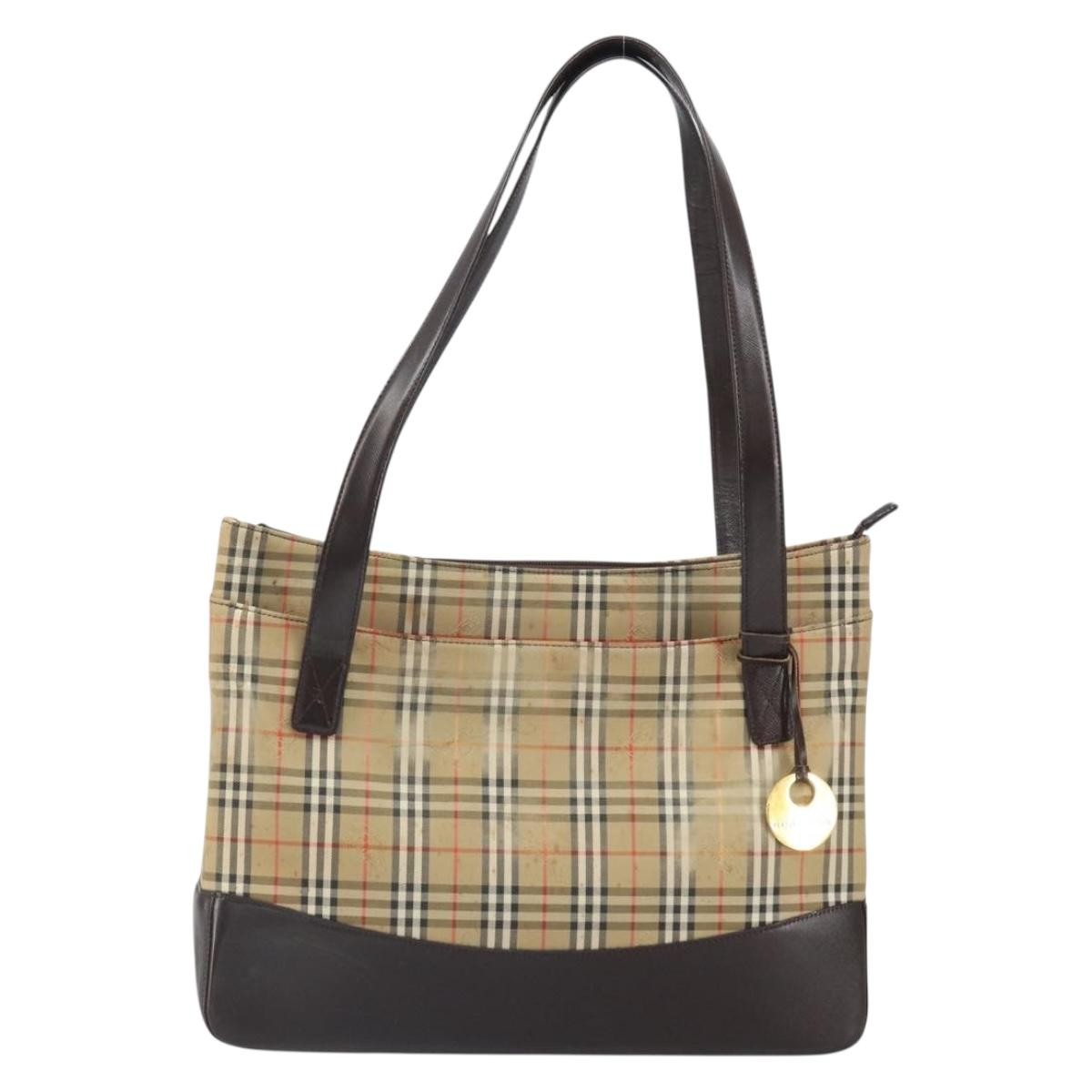 Burberry Nova Check Tote Canvas And Leather Beige Canvas Tote Bag Bag (Pre-Owned)