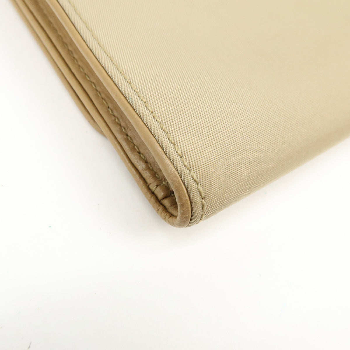 Prada Trifold Compact Saffiano Leather Beige Nylon Wallets Accessory (Pre-Owned)