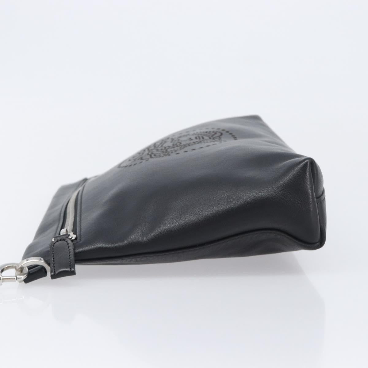 Versace Logo Medusa Wristlet Leather Black Leather Clutche & Pouche Bag (Pre-Owned)