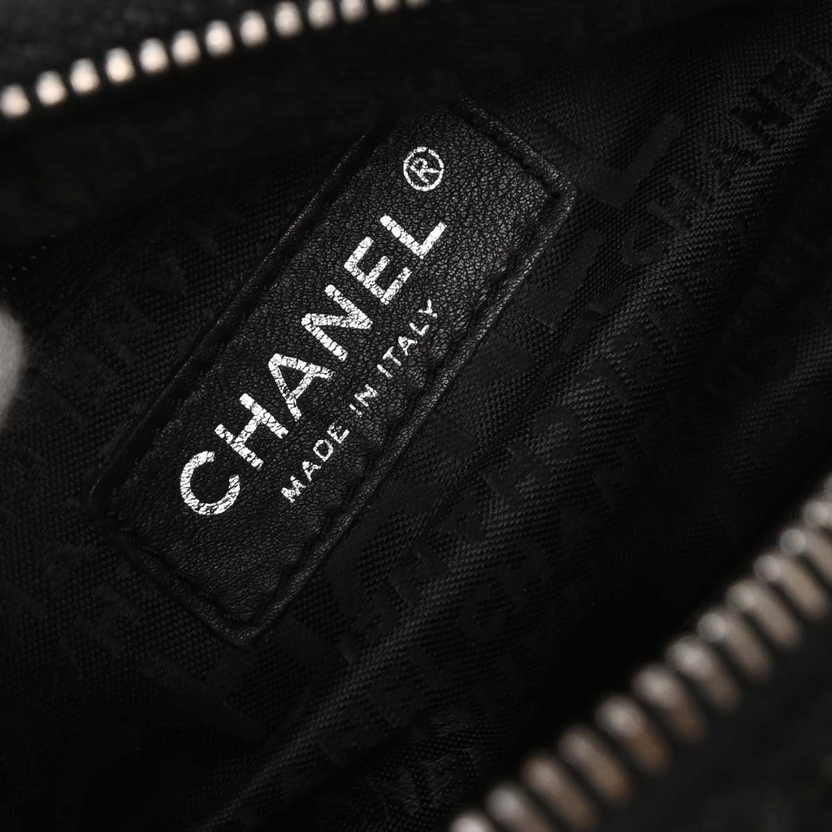 Chanel Vintage Zip Bowler Printed Jacquard Black Cotton Shoulder Bag Bag (Pre-Owned)