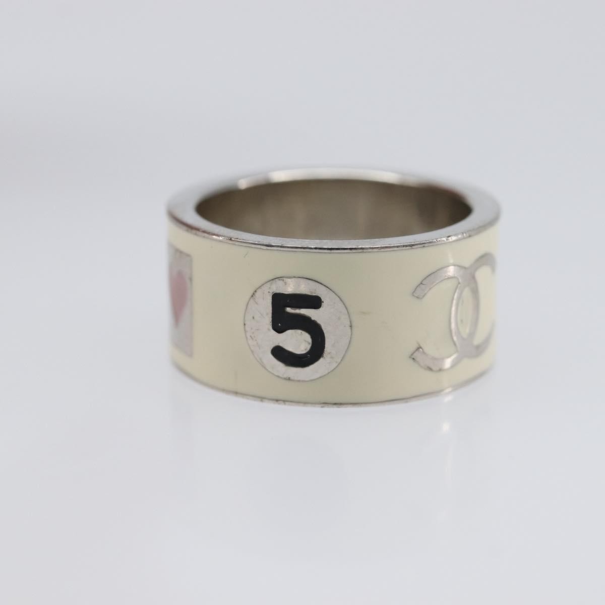 Chanel Heart Band Metal And Enamel Silver Metal Ring Jewelry (Pre-Owned)