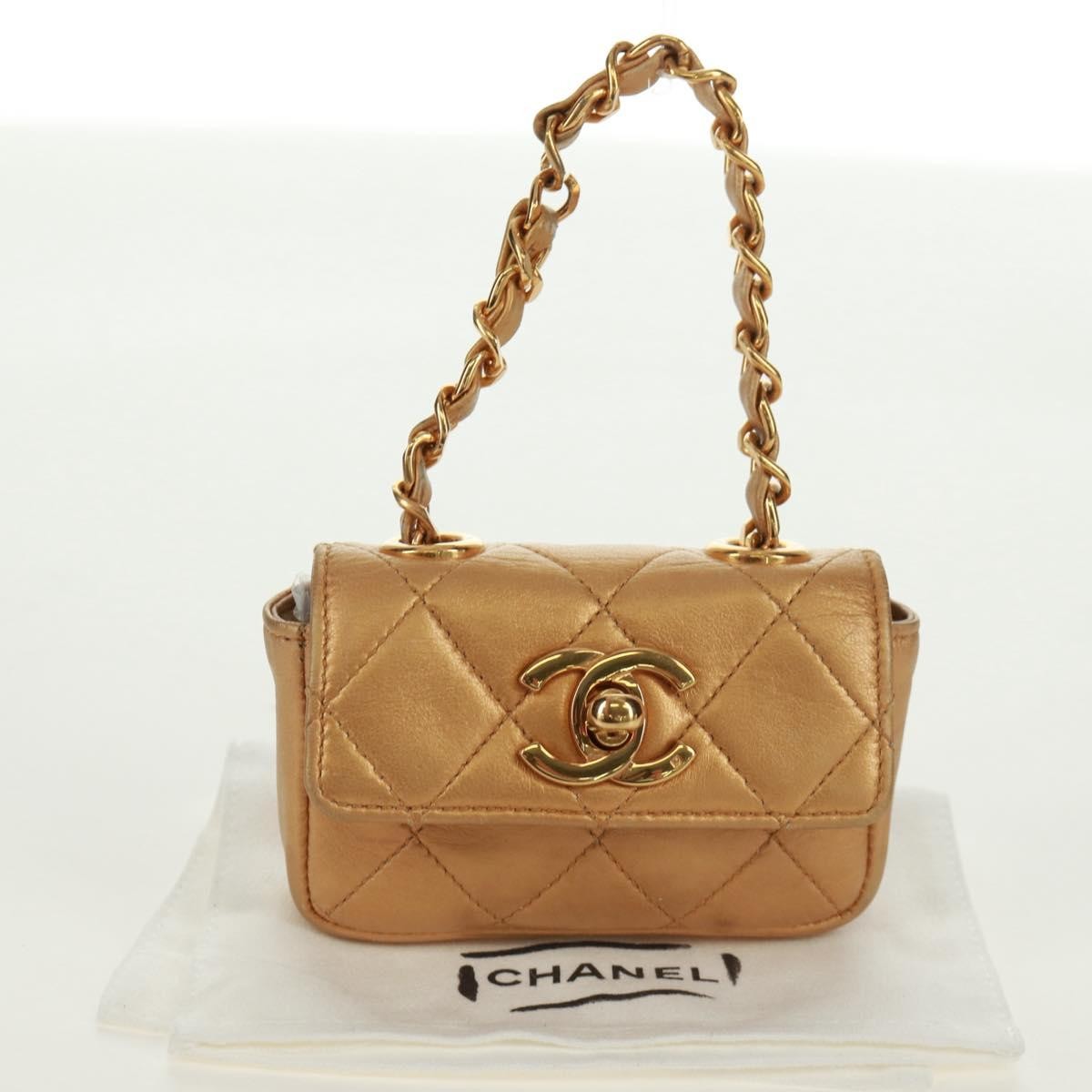 Chanel Classic Flap Charm Chain Belt Quilted Caviar Gold Leather Handbag (Pre-Owned)