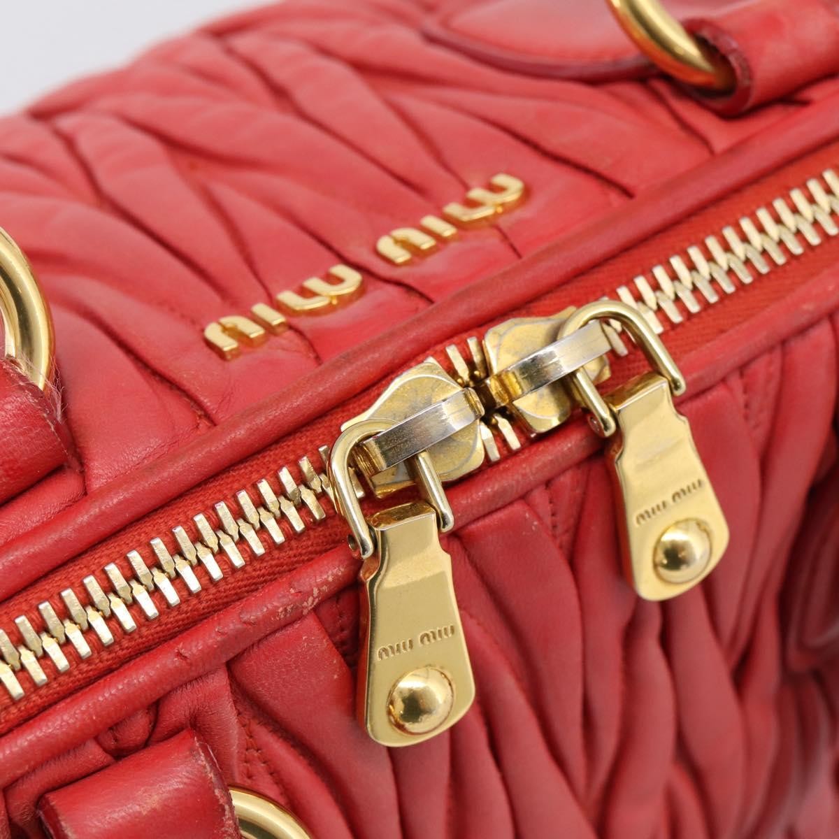 Miu Miu Madras Bowler Matelasse Leather Red Leather Handbag (Pre-Owned)