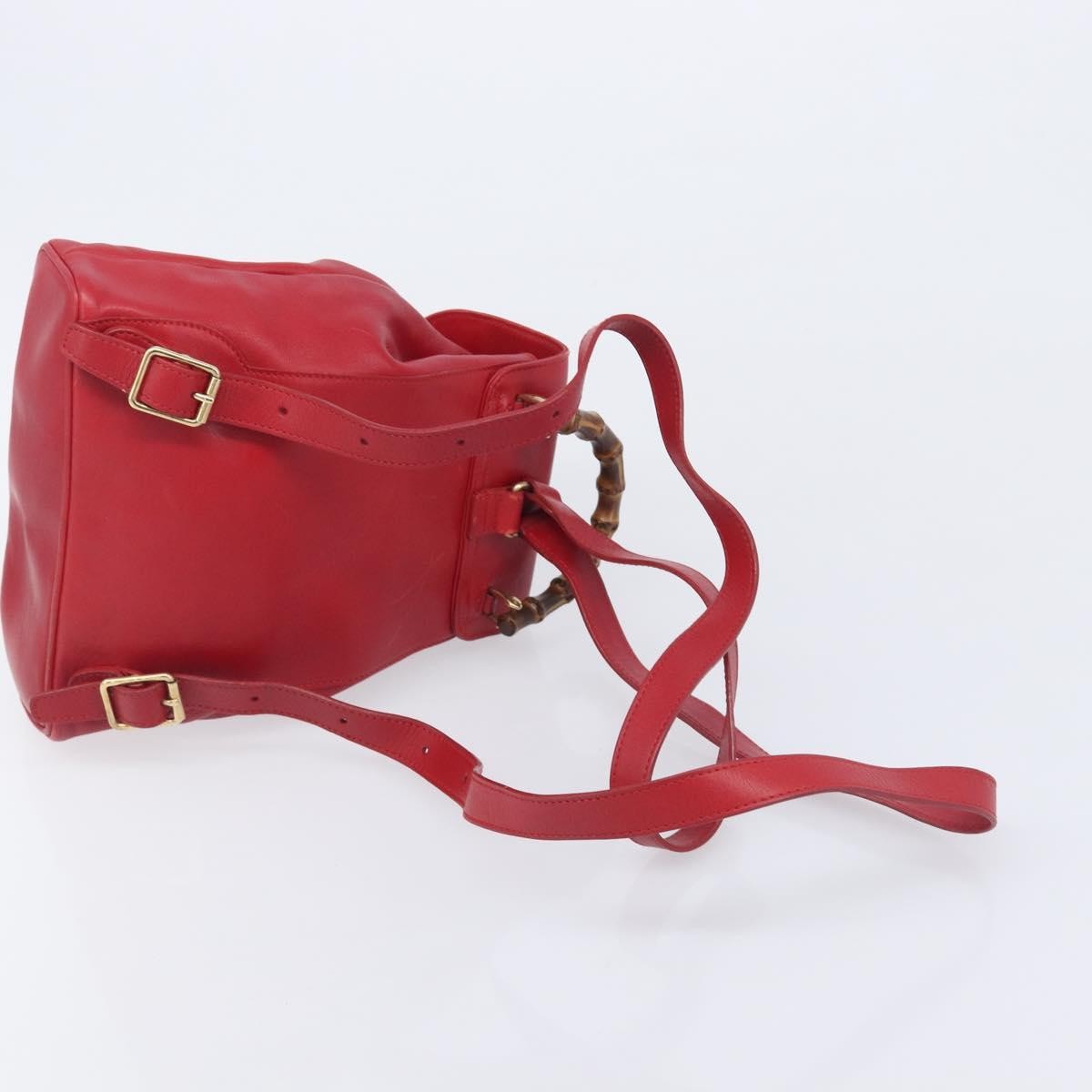 Gucci Vintage Bamboo Leather Red Leather Backpack Bag (Pre-Owned)