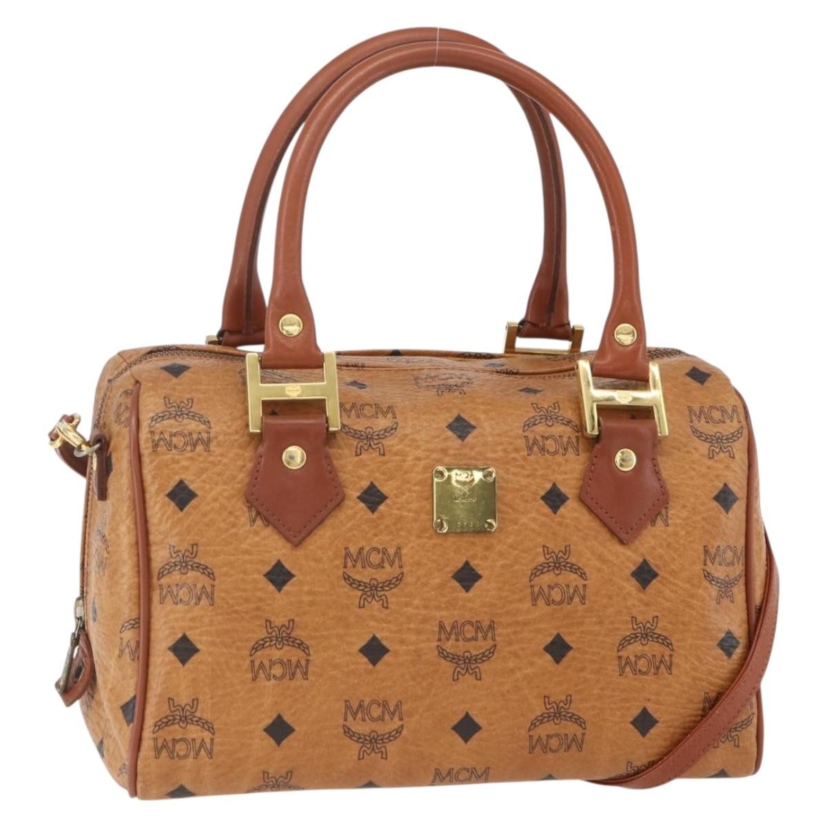 MCM Visetos Logogramme Canvas And Leather Brown Canvas Handbag (Pre-Owned)