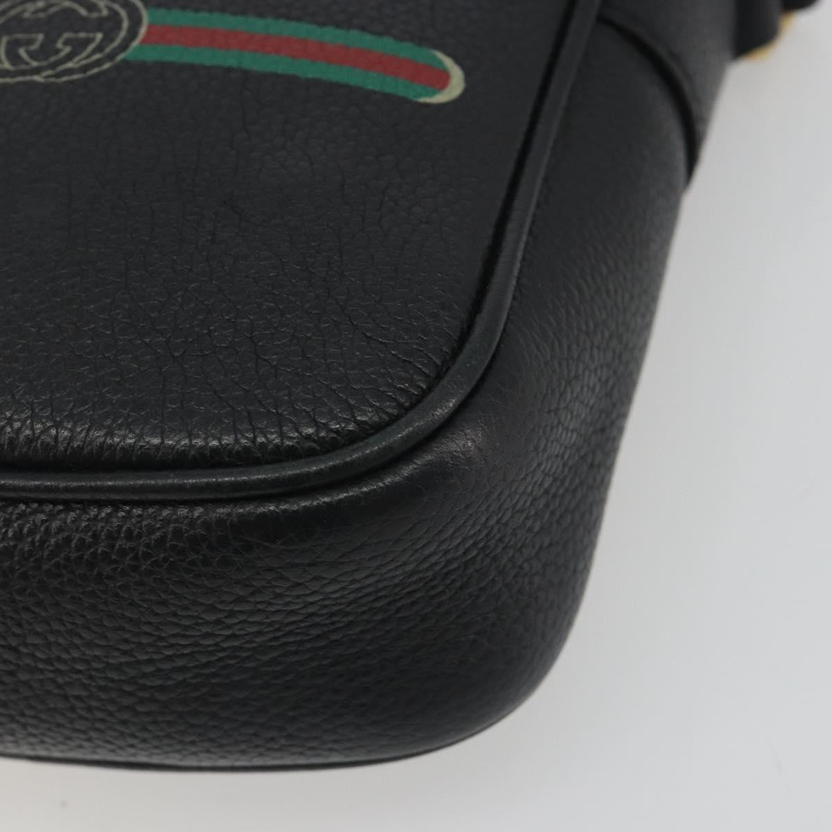 Gucci Logo Zip Messenger Printed Leather Black Leather Clutche & Pouche Bag (Pre-Owned)