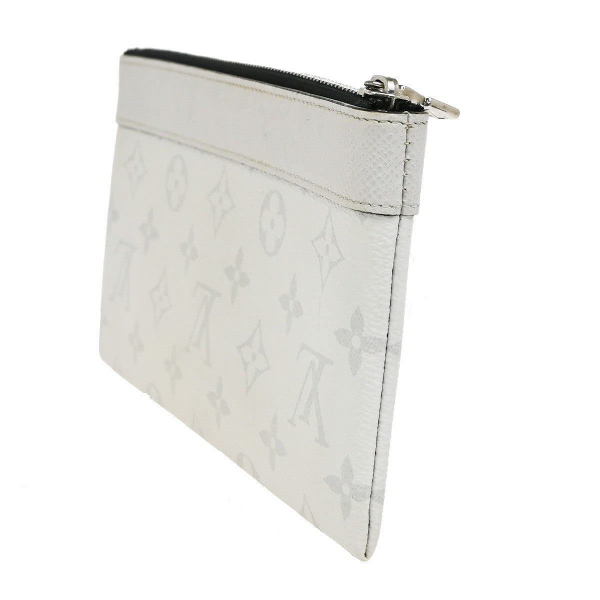 Louis Vuitton Discovery Pochette Monogram Taigarama White Leather Clutche & Pouche Bag (Pre-Owned)