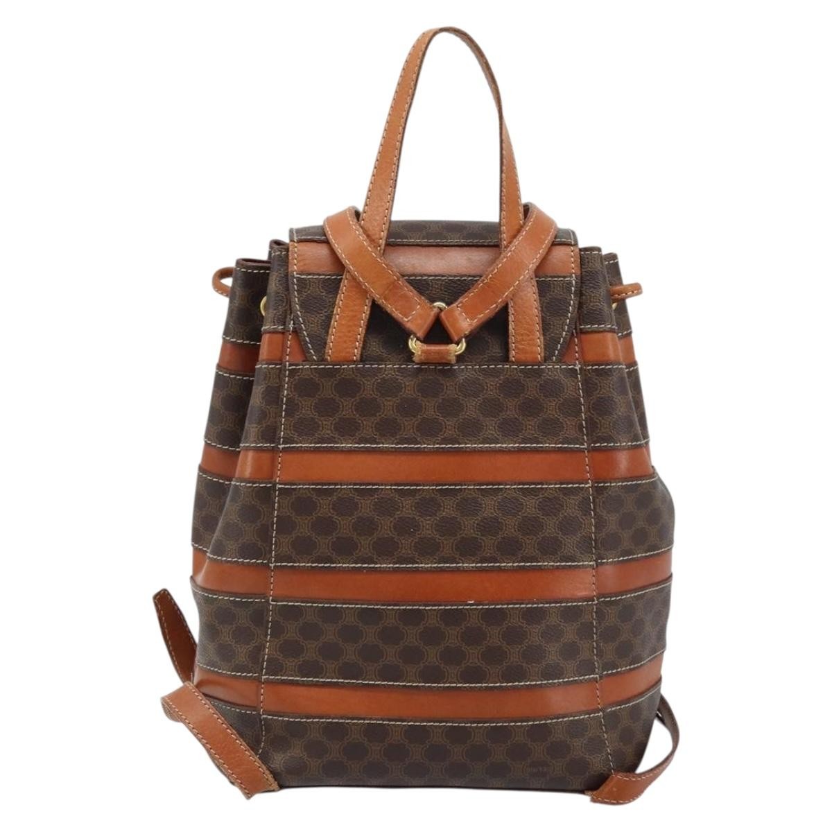 Celine Vintage Macadam Canvas And Leather Brown Canvas Backpack Bag (Pre-Owned)