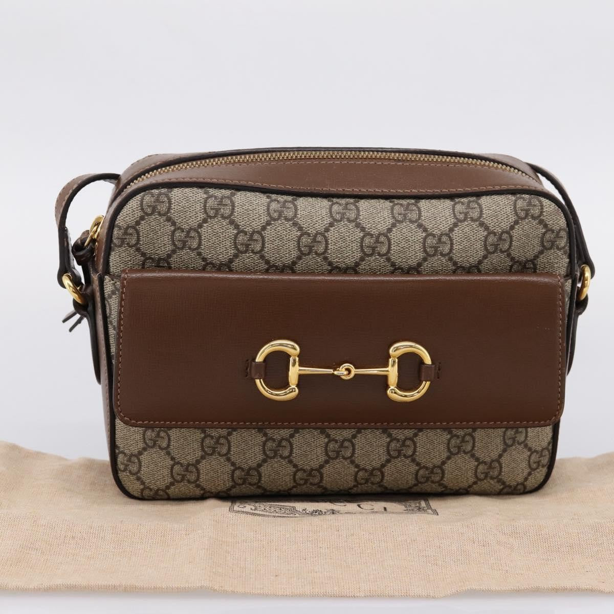 Gucci Horsebit 1955 Flap Pocket Camera Gg Coated Canvas And Leather Beige Canvas Shoulder Bag Bag (Pre-Owned)