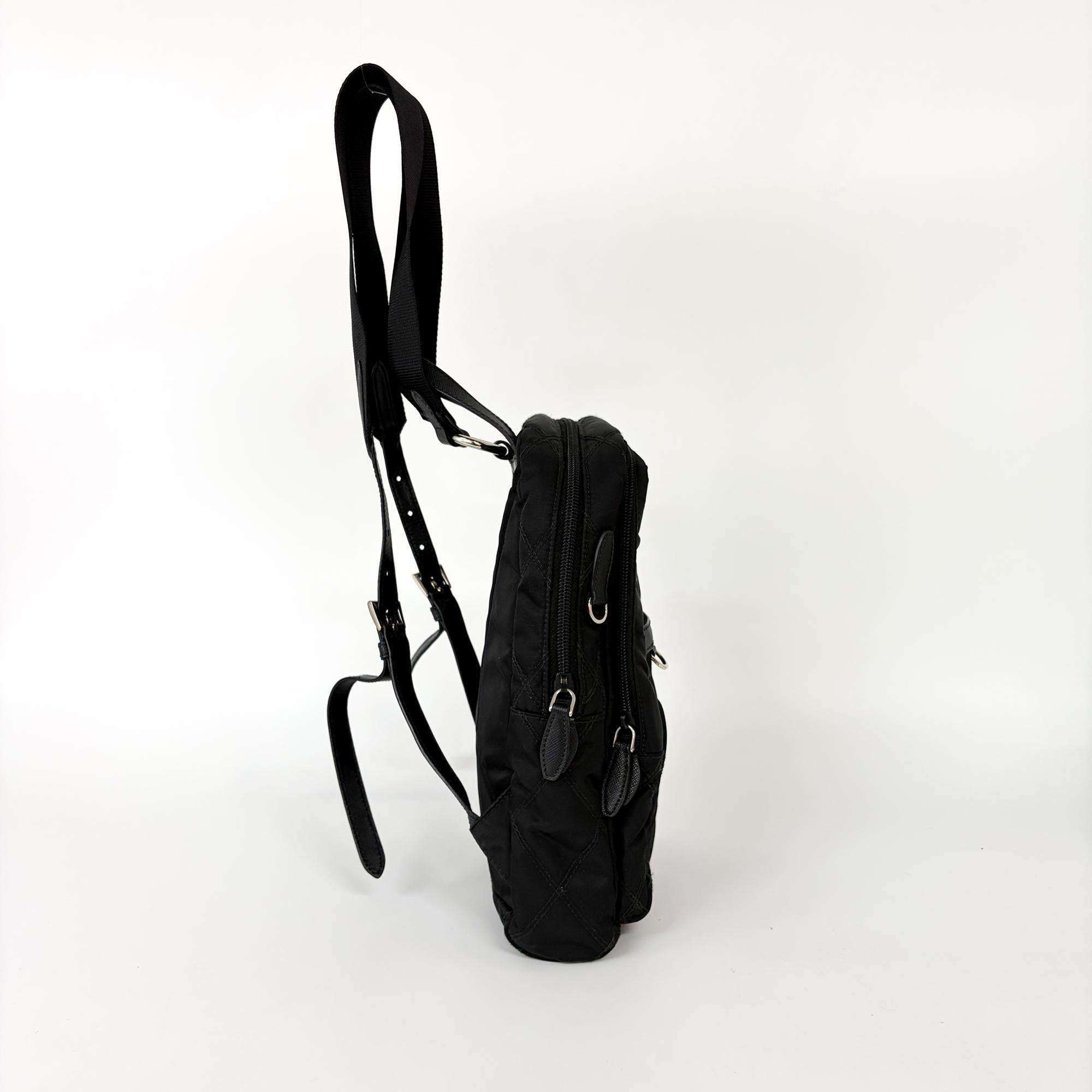 Prada Zip Sling Re-Nylon Black Nylon Backpack Bag (Pre-Owned)