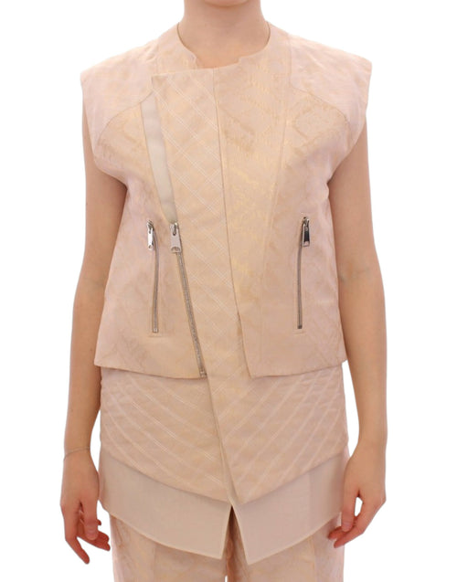 Zeyneptosun Exquisite Beige Brocade Sleeveless Women's Vest