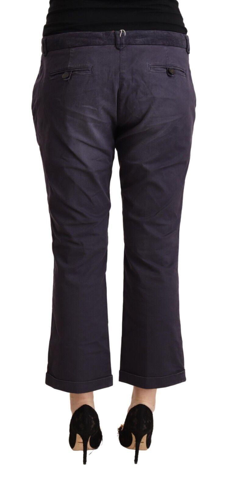 Jucca Black Low Waist Folded Hem Flared Cropped Women's Pants