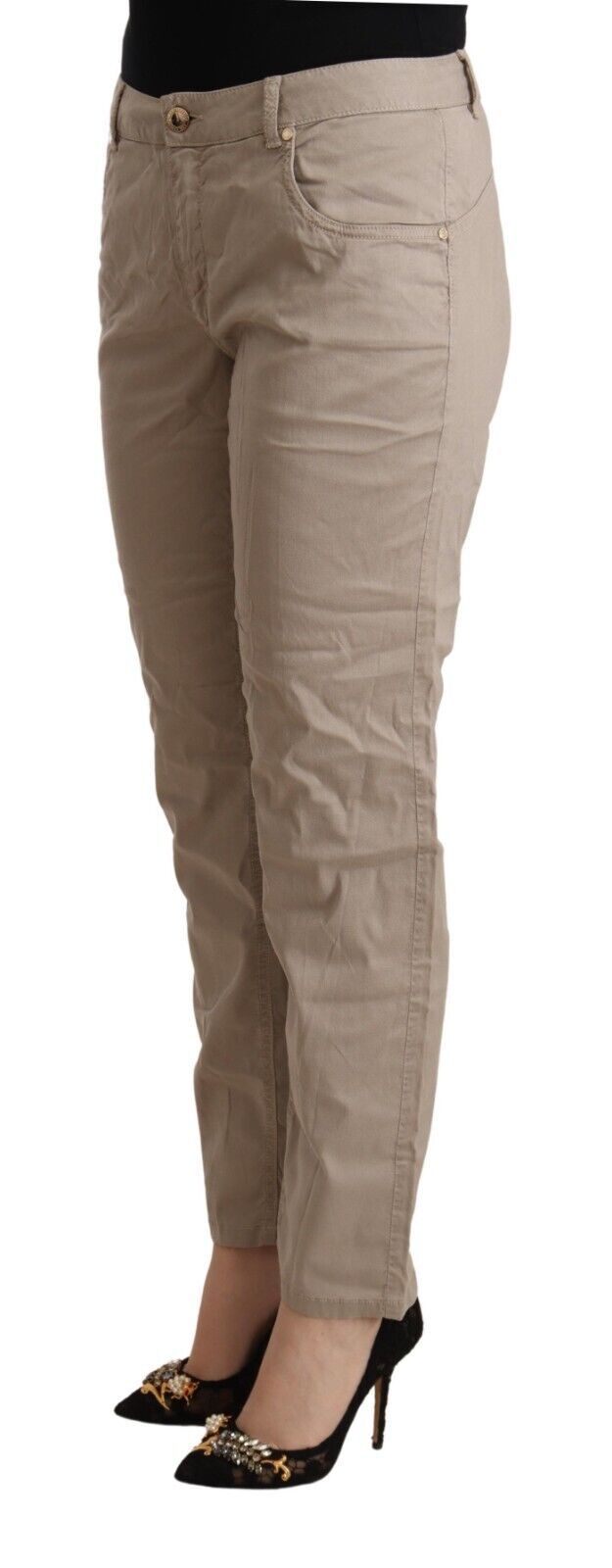 Acht Beige Tencel Mid Waist Tapered Casual Women's Pants