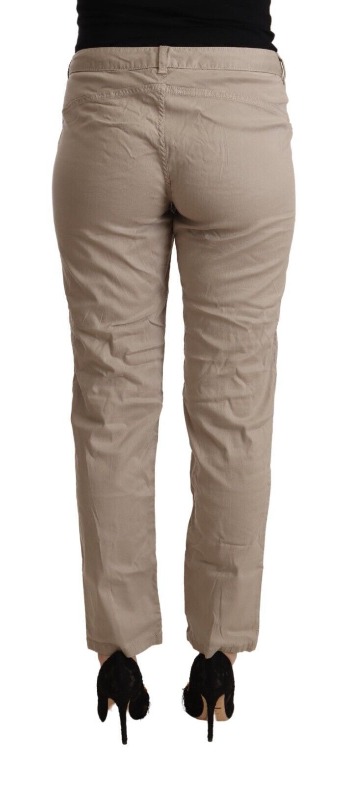 Acht Beige Tencel Mid Waist Tapered Casual Women's Pants