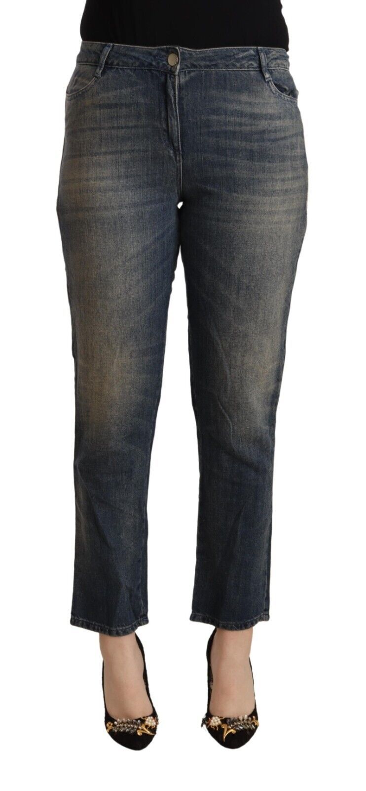 Twinset Blue Washed Cotton Cropped Capri Women Denim Women's Jeans