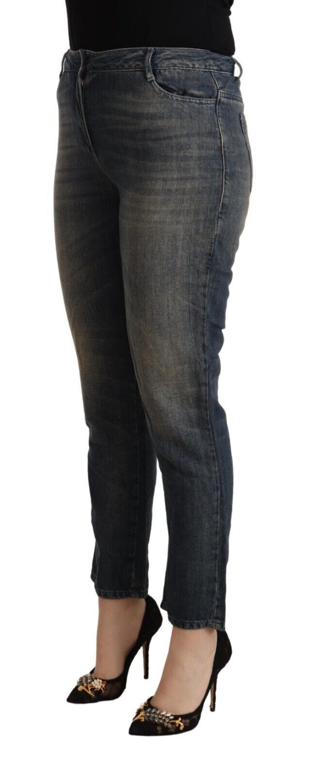 Twinset Blue Washed Cotton Cropped Capri Women Denim Women's Jeans